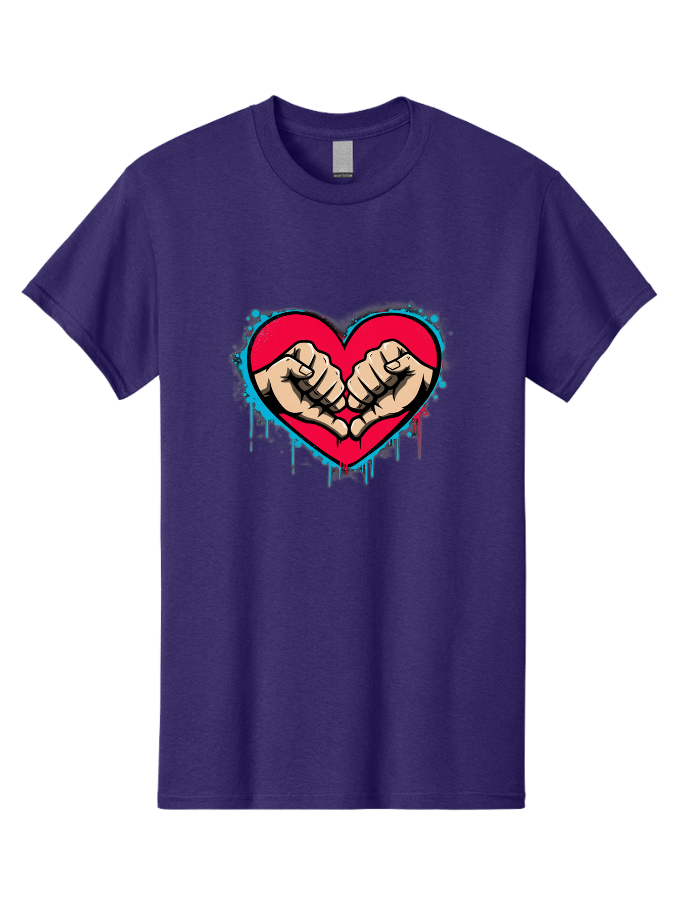 Fists-In-Heart-1 Men'S Graphic Tee, 100% Cotton, Comfortable Casual Summer Wear, Machine Washable, Heart Symbol, Fists Bumping, Cartoon Style, Love, Friendship, Unity, Red Heart, Graphic Design, Street Art, Urban Culture Bab904