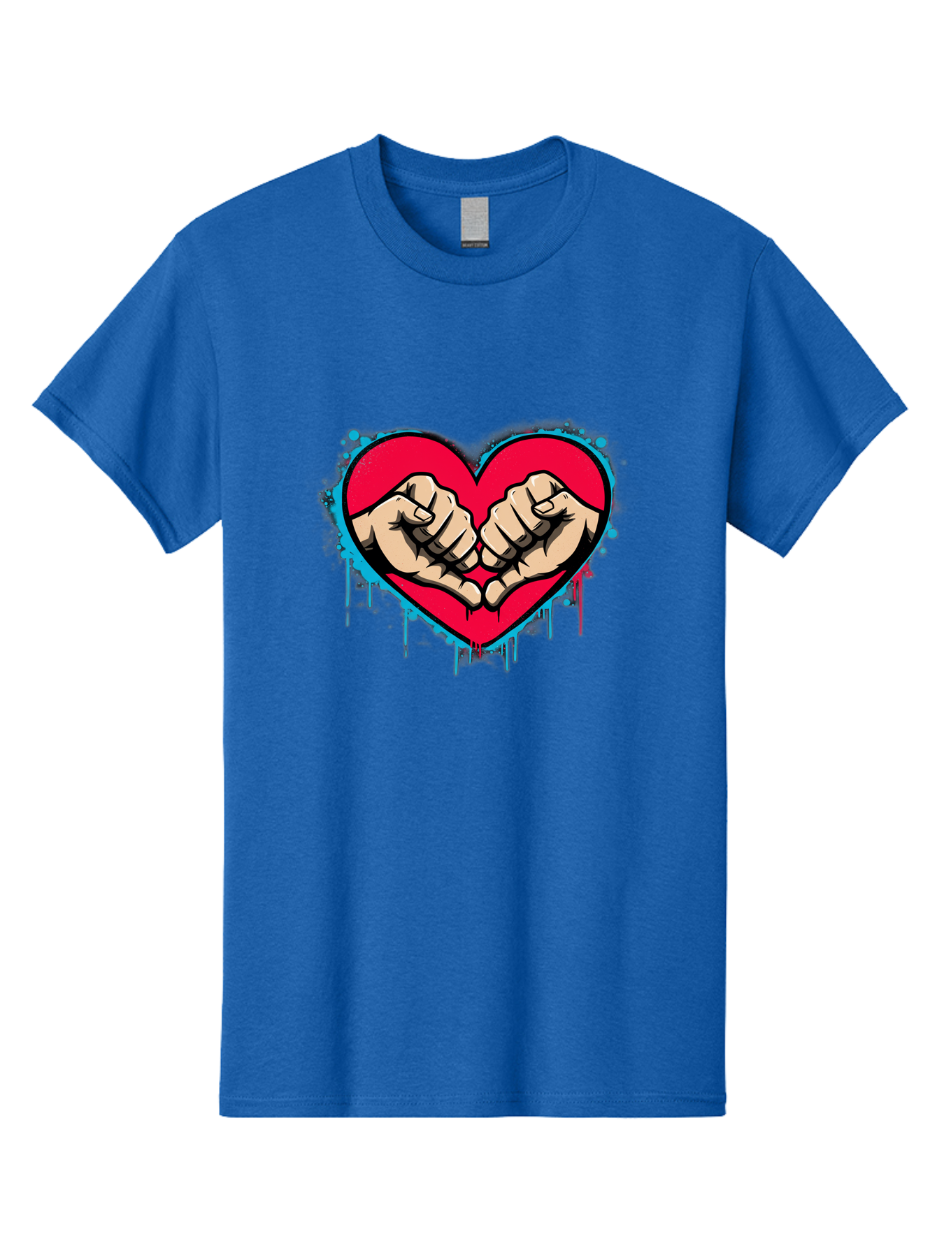Fists-In-Heart-1 Men'S Graphic Tee, 100% Cotton, Comfortable Casual Summer Wear, Machine Washable, Heart Symbol, Fists Bumping, Cartoon Style, Love, Friendship, Unity, Red Heart, Graphic Design, Street Art, Urban Culture Bab904