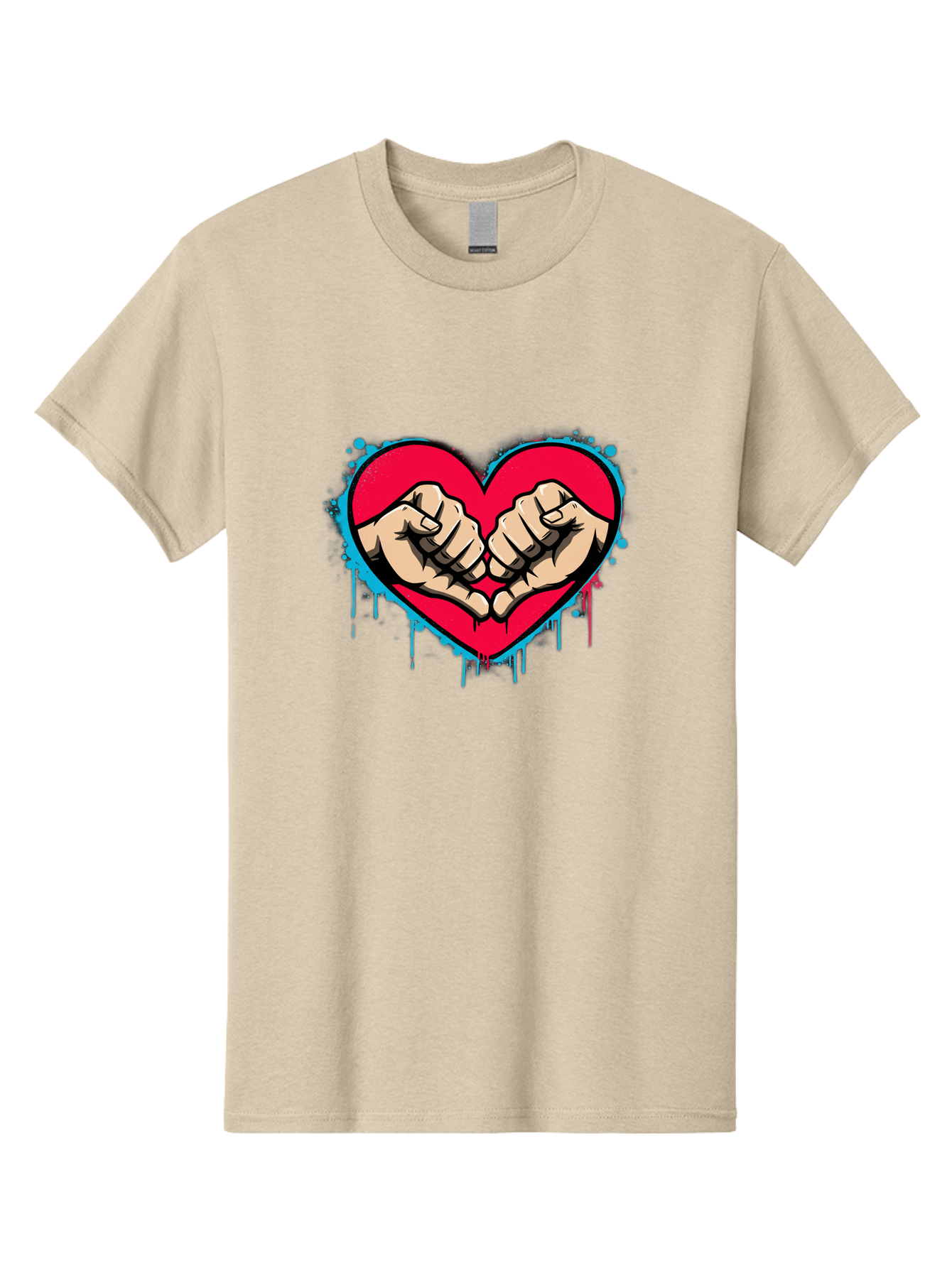 Fists-In-Heart-1 Men'S Graphic Tee, 100% Cotton, Comfortable Casual Summer Wear, Machine Washable, Heart Symbol, Fists Bumping, Cartoon Style, Love, Friendship, Unity, Red Heart, Graphic Design, Street Art, Urban Culture Bab904