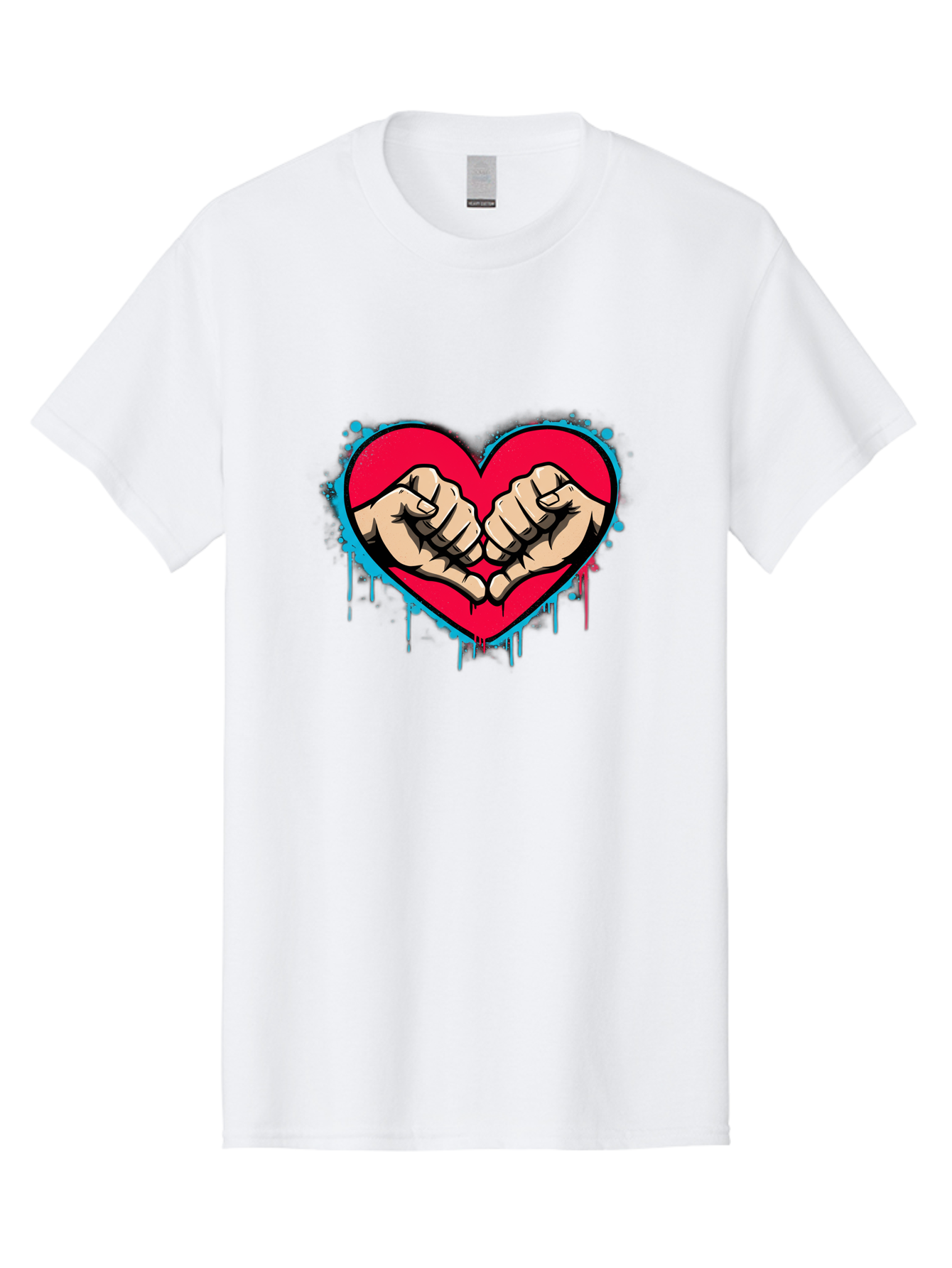 Fists-In-Heart-1 Men'S Graphic Tee, 100% Cotton, Comfortable Casual Summer Wear, Machine Washable, Heart Symbol, Fists Bumping, Cartoon Style, Love, Friendship, Unity, Red Heart, Graphic Design, Street Art, Urban Culture Bab904