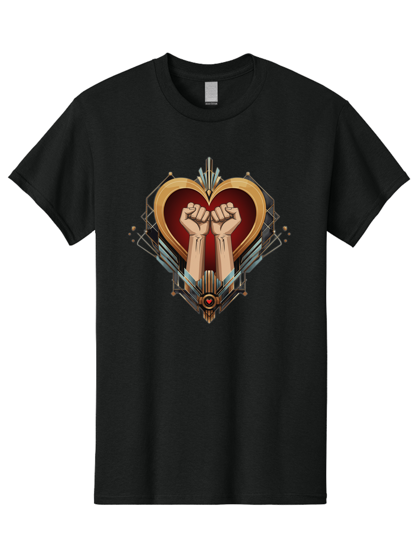 Fists-In-Heart-2 Men'S Graphic Tee, 100% Cotton, Comfortable Casual Summer Wear, Machine Washable, Fist Bump, Heart Shaped Design, Mechanical Elements, Red Heart, Gold Accents, Industrial Style, Symbol Of Solidarity, Graphic Art, Bab905