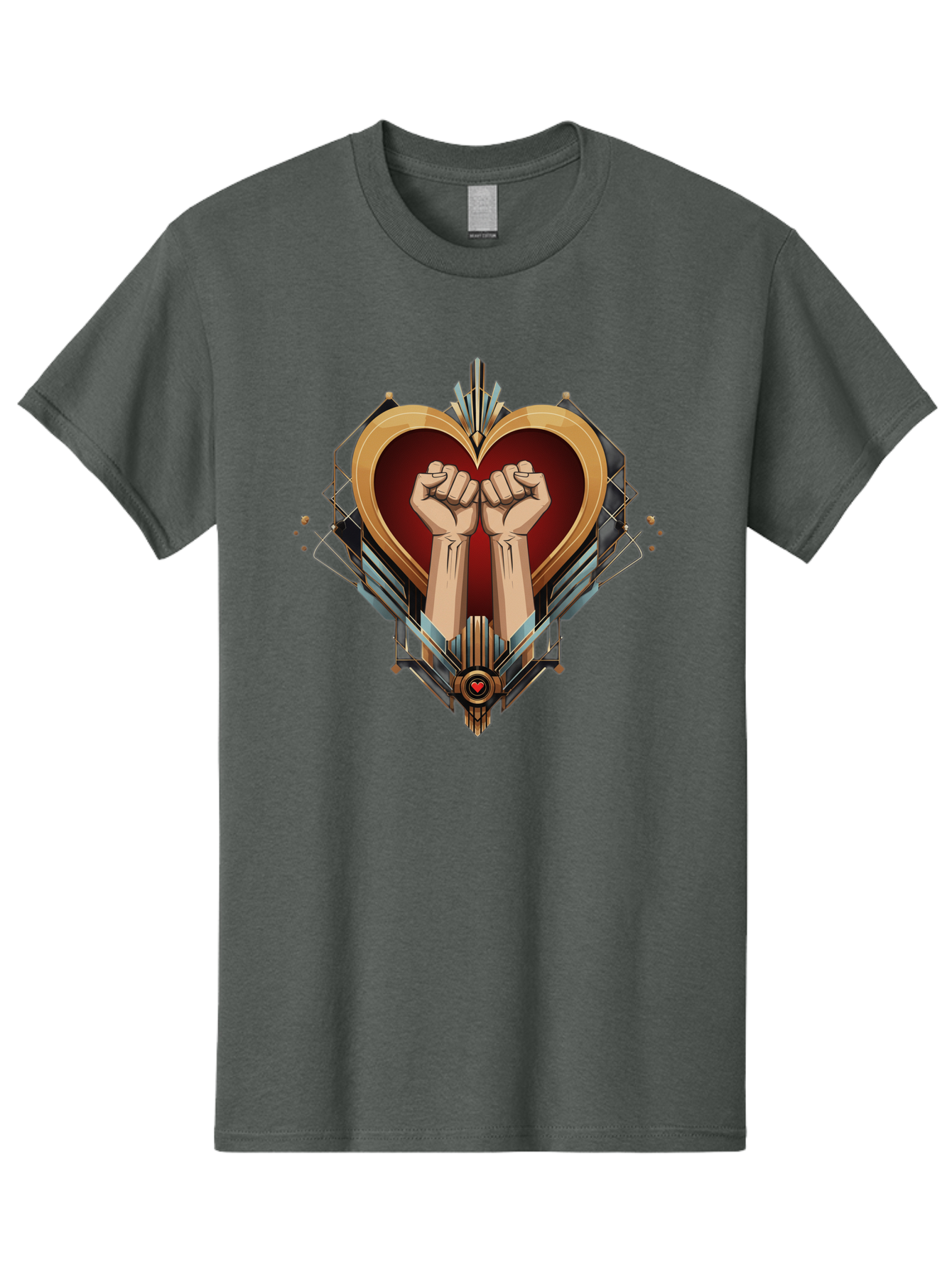 Fists-In-Heart-2 Men'S Graphic Tee, 100% Cotton, Comfortable Casual Summer Wear, Machine Washable, Fist Bump, Heart Shaped Design, Mechanical Elements, Red Heart, Gold Accents, Industrial Style, Symbol Of Solidarity, Graphic Art, Bab905