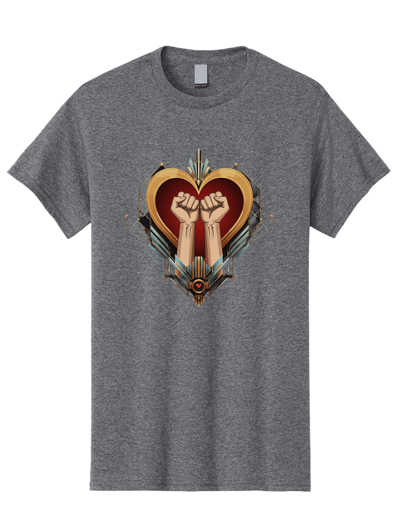 Fists-In-Heart-2 Men'S Graphic Tee, 100% Cotton, Comfortable Casual Summer Wear, Machine Washable, Fist Bump, Heart Shaped Design, Mechanical Elements, Red Heart, Gold Accents, Industrial Style, Symbol Of Solidarity, Graphic Art, Bab905