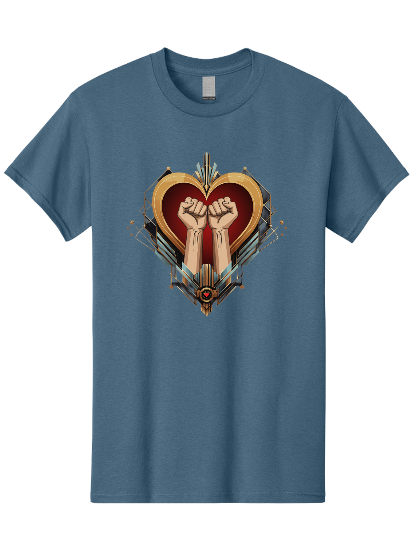 Fists-In-Heart-2 Men'S Graphic Tee, 100% Cotton, Comfortable Casual Summer Wear, Machine Washable, Fist Bump, Heart Shaped Design, Mechanical Elements, Red Heart, Gold Accents, Industrial Style, Symbol Of Solidarity, Graphic Art, Bab905