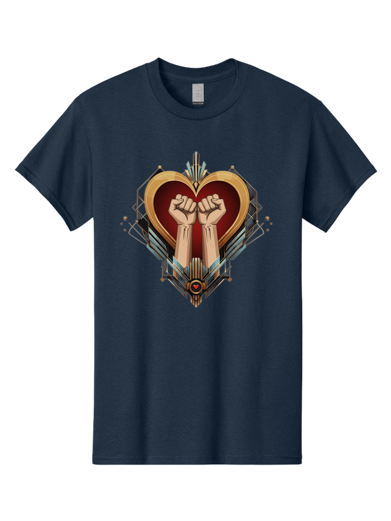 Fists-In-Heart-2 Men'S Graphic Tee, 100% Cotton, Comfortable Casual Summer Wear, Machine Washable, Fist Bump, Heart Shaped Design, Mechanical Elements, Red Heart, Gold Accents, Industrial Style, Symbol Of Solidarity, Graphic Art, Bab905