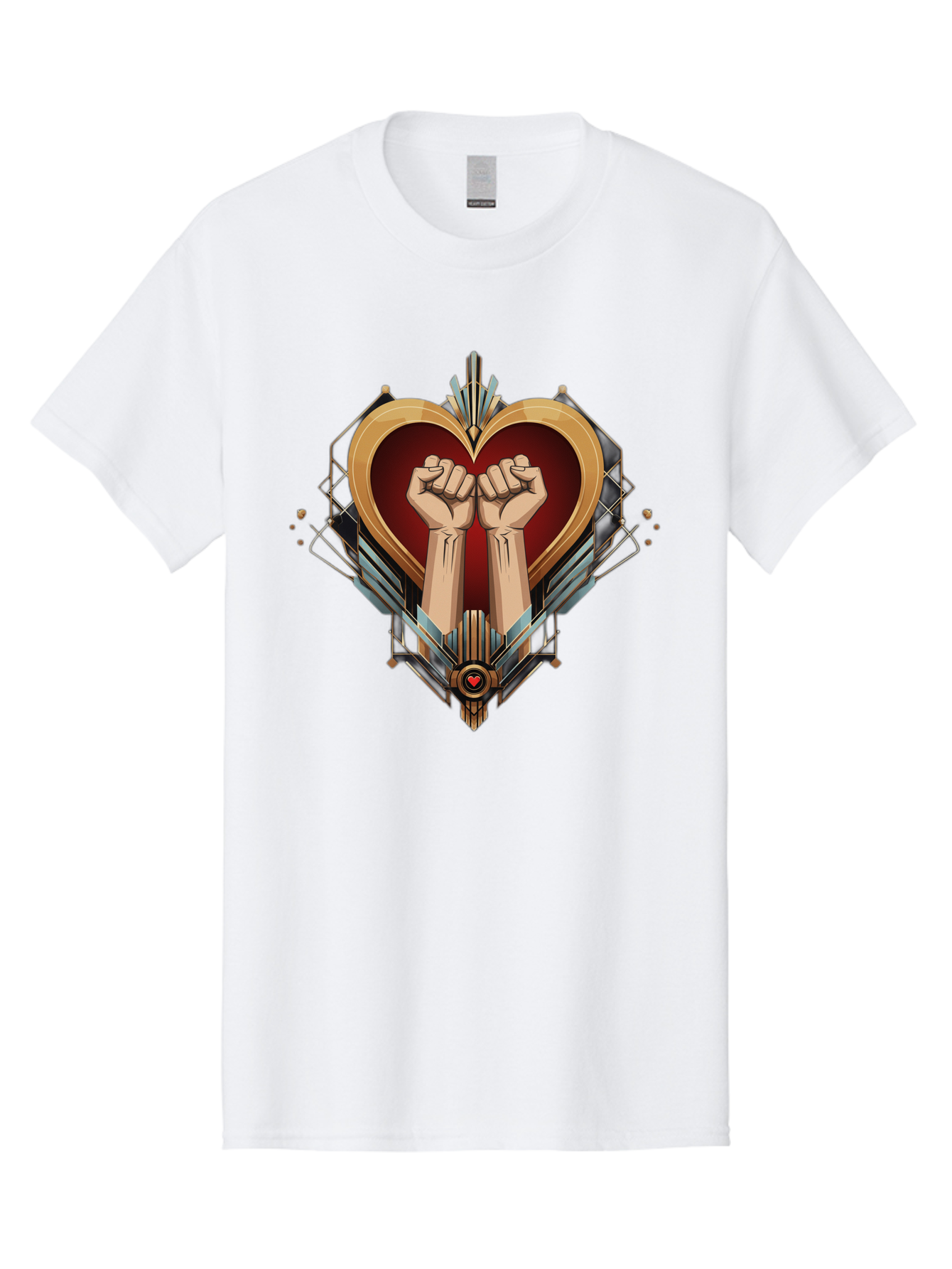 Fists-In-Heart-2 Men'S Graphic Tee, 100% Cotton, Comfortable Casual Summer Wear, Machine Washable, Fist Bump, Heart Shaped Design, Mechanical Elements, Red Heart, Gold Accents, Industrial Style, Symbol Of Solidarity, Graphic Art, Bab905