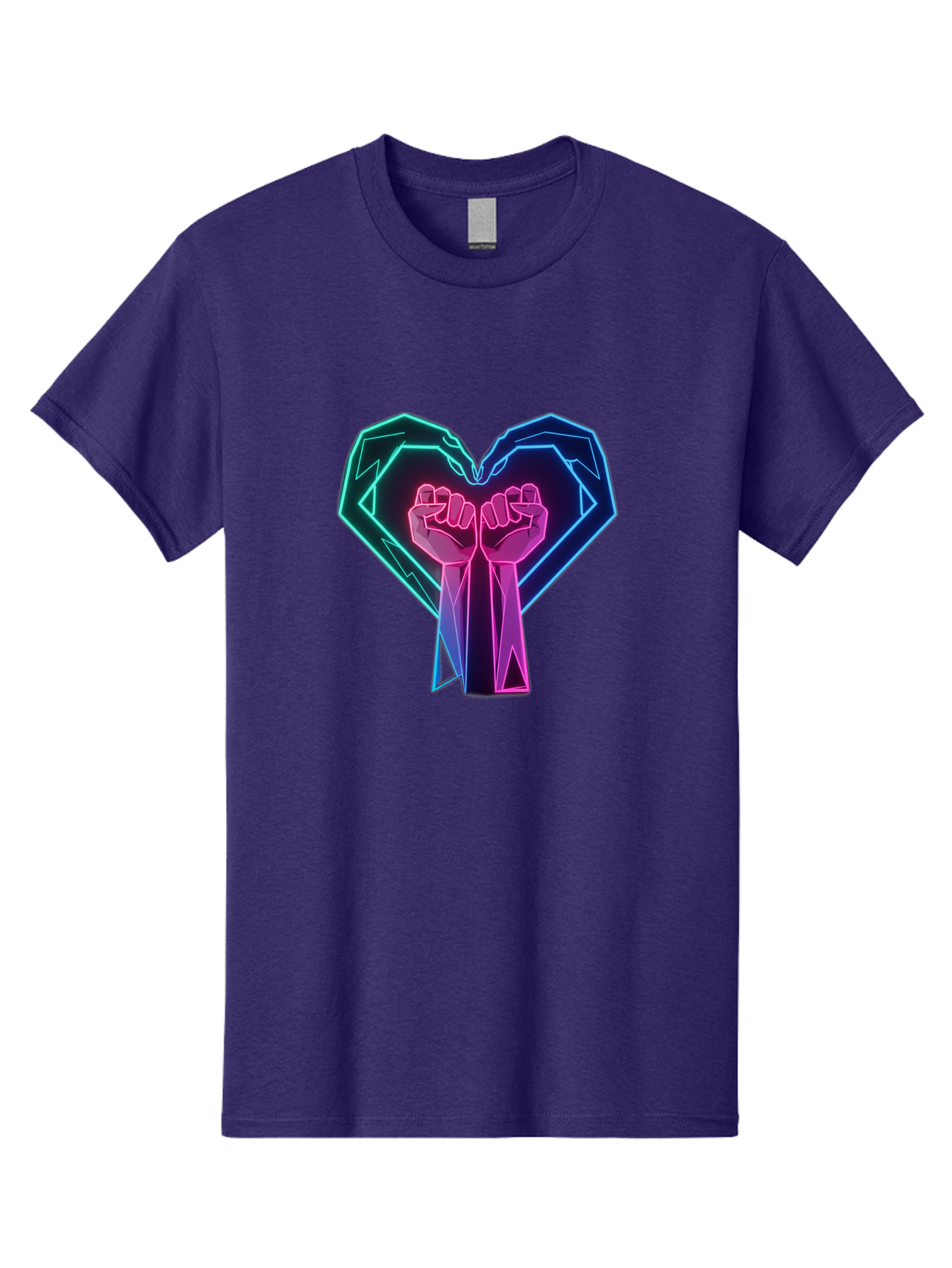 Fists-In-Heart Men'S Graphic Tee, 100% Cotton, Comfortable Casual Summer Wear, Machine Washable, Raised Fists, Heart Shape, Neon Lights, Solidarity Symbol, Unity, Social Justice, Protest, Activism, Empowerment, Love Bab906