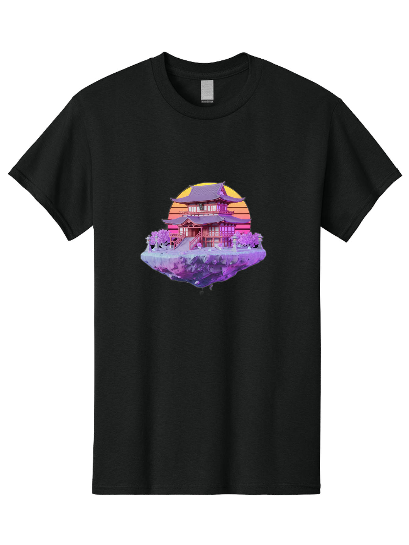 Floating-Pagoda Men'S Graphic Tee, 100% Cotton, Comfortable Casual Summer Wear, Machine Washable, Japanese Pagoda, Floating Island, Serene Landscape, Fantastical Scenery, Vibrant Colors, Peaceful Atmosphere, Surreal Art, Dreamy Landscape, Bab910