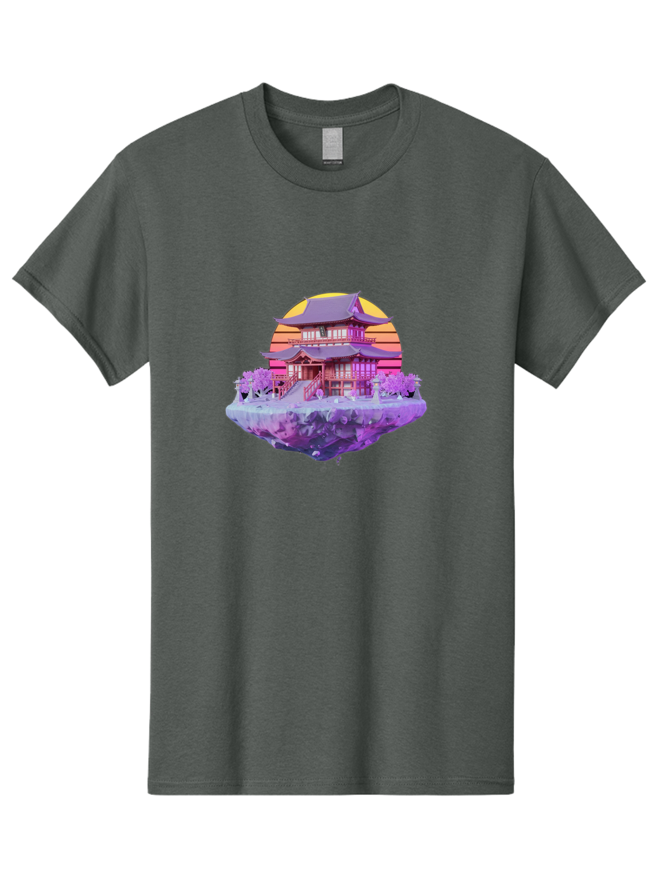 Floating-Pagoda Men'S Graphic Tee, 100% Cotton, Comfortable Casual Summer Wear, Machine Washable, Japanese Pagoda, Floating Island, Serene Landscape, Fantastical Scenery, Vibrant Colors, Peaceful Atmosphere, Surreal Art, Dreamy Landscape, Bab910