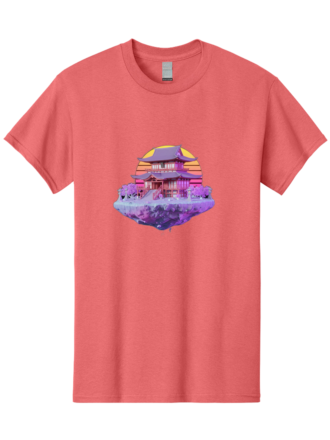 Floating-Pagoda Men'S Graphic Tee, 100% Cotton, Comfortable Casual Summer Wear, Machine Washable, Japanese Pagoda, Floating Island, Serene Landscape, Fantastical Scenery, Vibrant Colors, Peaceful Atmosphere, Surreal Art, Dreamy Landscape, Bab910