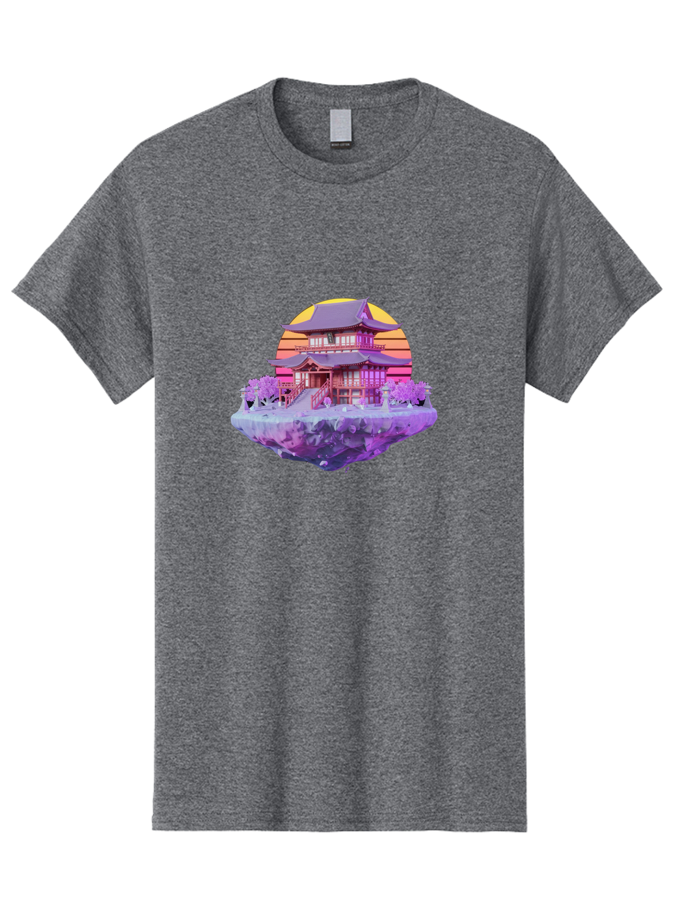 Floating-Pagoda Men'S Graphic Tee, 100% Cotton, Comfortable Casual Summer Wear, Machine Washable, Japanese Pagoda, Floating Island, Serene Landscape, Fantastical Scenery, Vibrant Colors, Peaceful Atmosphere, Surreal Art, Dreamy Landscape, Bab910