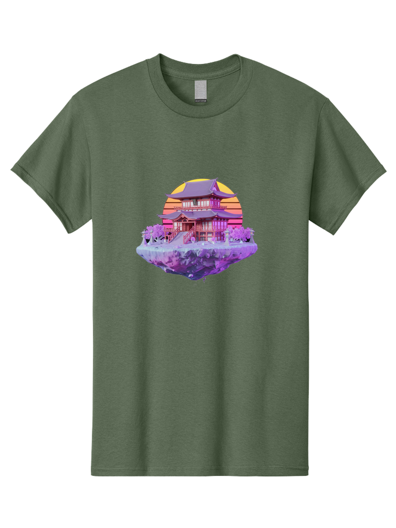 Floating-Pagoda Men'S Graphic Tee, 100% Cotton, Comfortable Casual Summer Wear, Machine Washable, Japanese Pagoda, Floating Island, Serene Landscape, Fantastical Scenery, Vibrant Colors, Peaceful Atmosphere, Surreal Art, Dreamy Landscape, Bab910