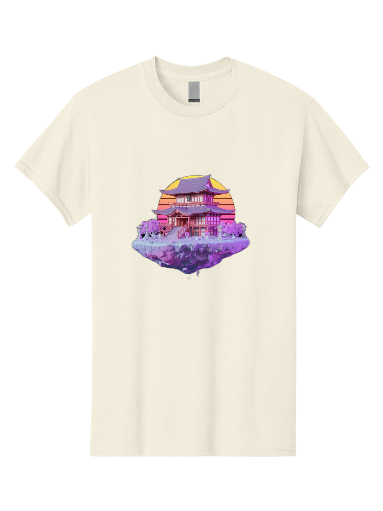Floating-Pagoda Men'S Graphic Tee, 100% Cotton, Comfortable Casual Summer Wear, Machine Washable, Japanese Pagoda, Floating Island, Serene Landscape, Fantastical Scenery, Vibrant Colors, Peaceful Atmosphere, Surreal Art, Dreamy Landscape, Bab910