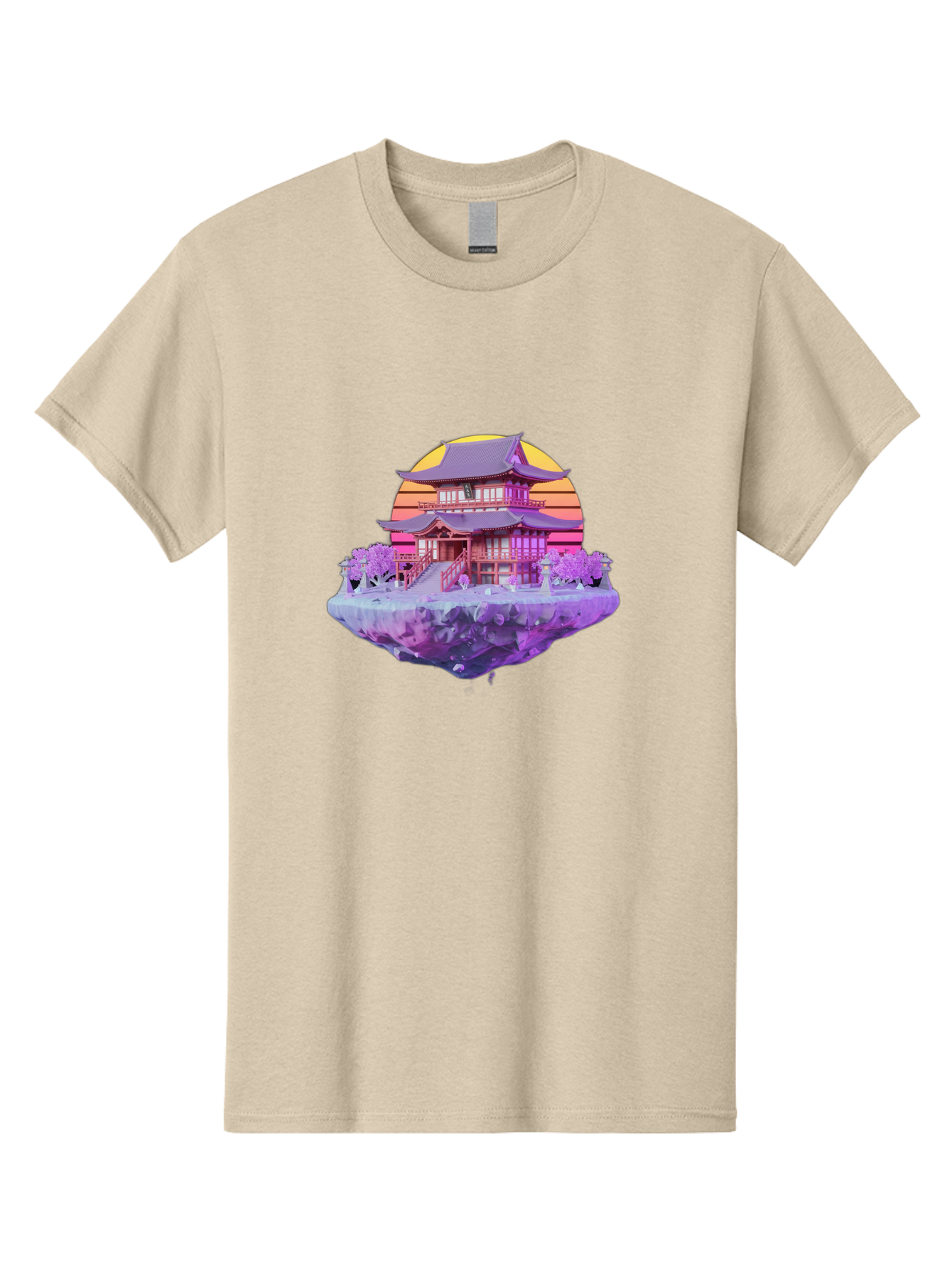 Floating-Pagoda Men'S Graphic Tee, 100% Cotton, Comfortable Casual Summer Wear, Machine Washable, Japanese Pagoda, Floating Island, Serene Landscape, Fantastical Scenery, Vibrant Colors, Peaceful Atmosphere, Surreal Art, Dreamy Landscape, Bab910