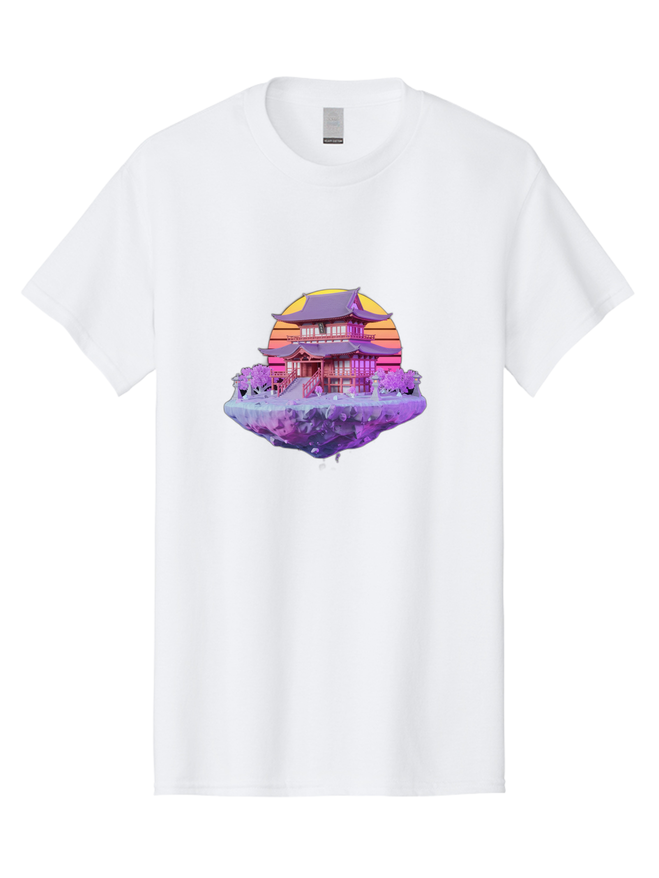 Floating-Pagoda Men'S Graphic Tee, 100% Cotton, Comfortable Casual Summer Wear, Machine Washable, Japanese Pagoda, Floating Island, Serene Landscape, Fantastical Scenery, Vibrant Colors, Peaceful Atmosphere, Surreal Art, Dreamy Landscape, Bab910