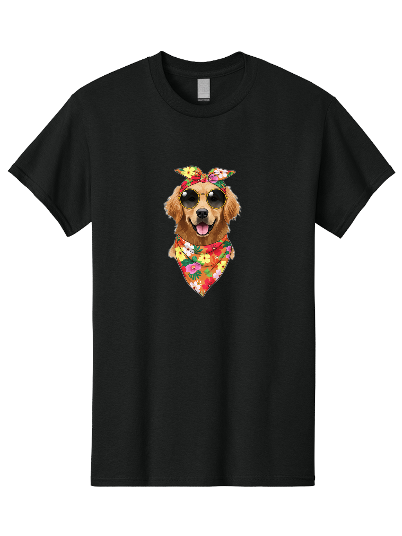 Floral-Dog Men'S Graphic Tee, 100% Cotton, Comfortable Casual Summer Wear, Machine Washable, Dog Wearing Sunglasses, Floral Bandana, Cool Dog, Happy Dog, Funky Pet, Hippie Dog, Cartoon Dog, Pet Fashion, Trendy Dog Accessories, Dog Apparel Bab911