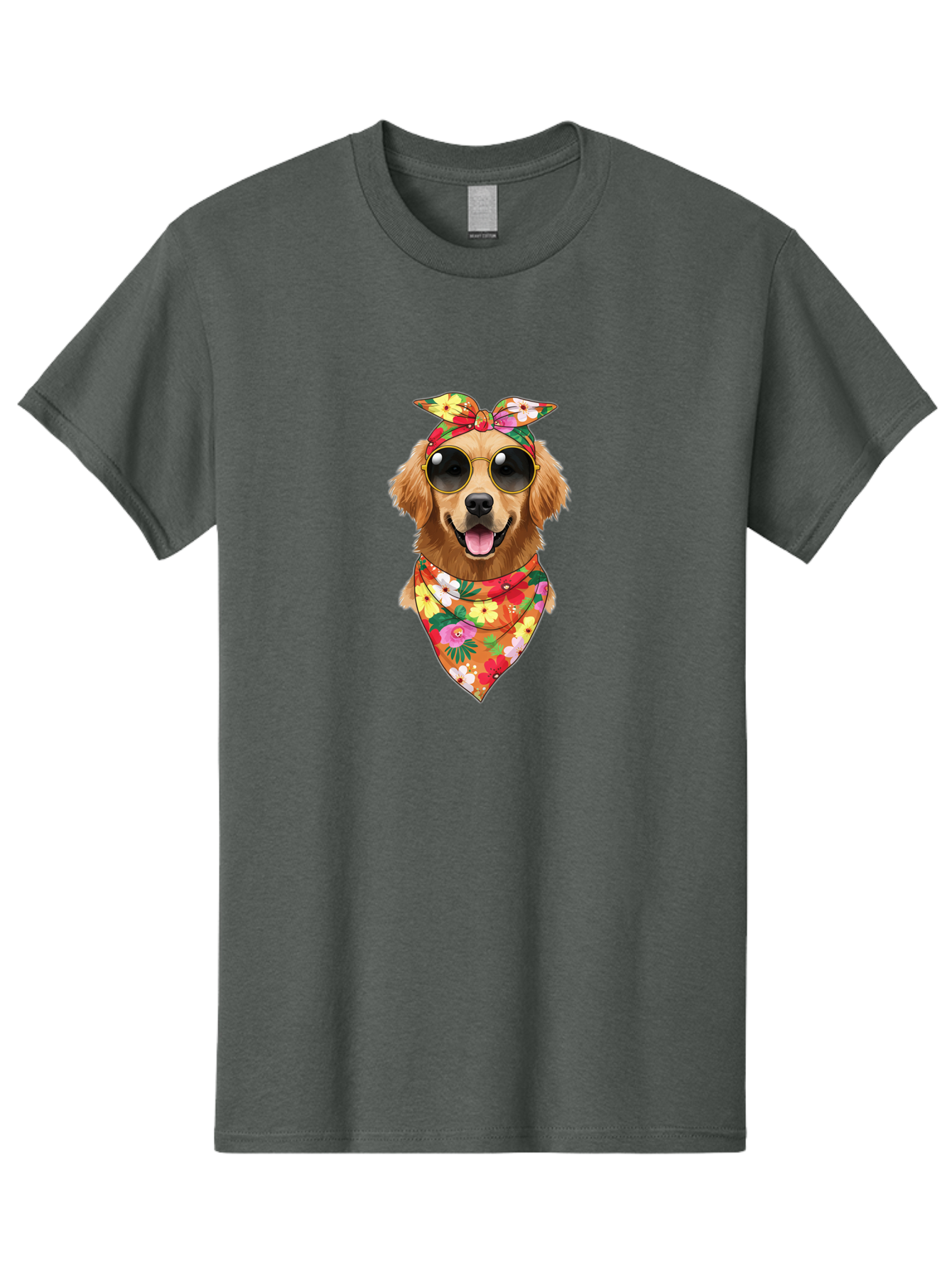 Floral-Dog Men'S Graphic Tee, 100% Cotton, Comfortable Casual Summer Wear, Machine Washable, Dog Wearing Sunglasses, Floral Bandana, Cool Dog, Happy Dog, Funky Pet, Hippie Dog, Cartoon Dog, Pet Fashion, Trendy Dog Accessories, Dog Apparel Bab911