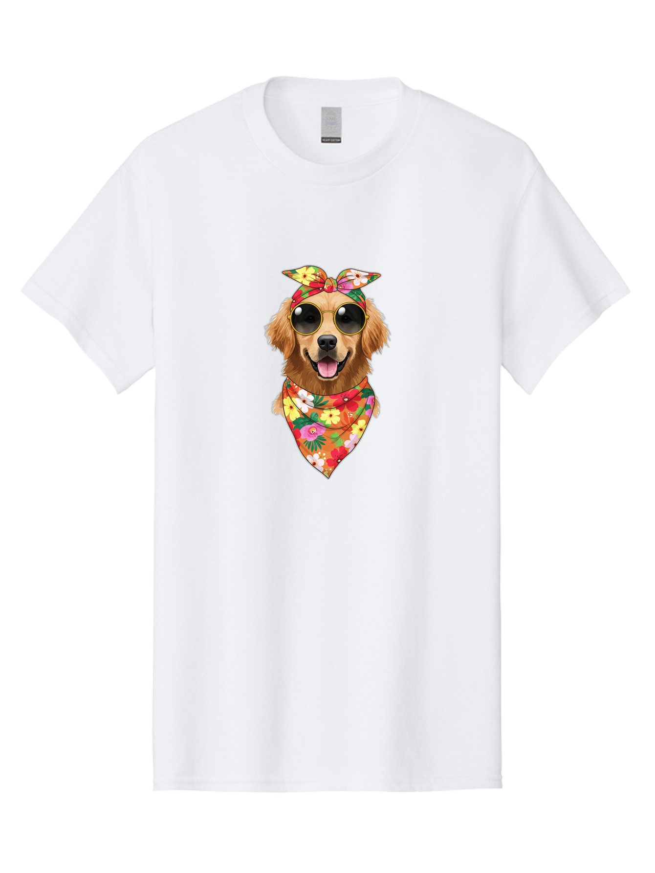 Floral-Dog Men'S Graphic Tee, 100% Cotton, Comfortable Casual Summer Wear, Machine Washable, Dog Wearing Sunglasses, Floral Bandana, Cool Dog, Happy Dog, Funky Pet, Hippie Dog, Cartoon Dog, Pet Fashion, Trendy Dog Accessories, Dog Apparel Bab911