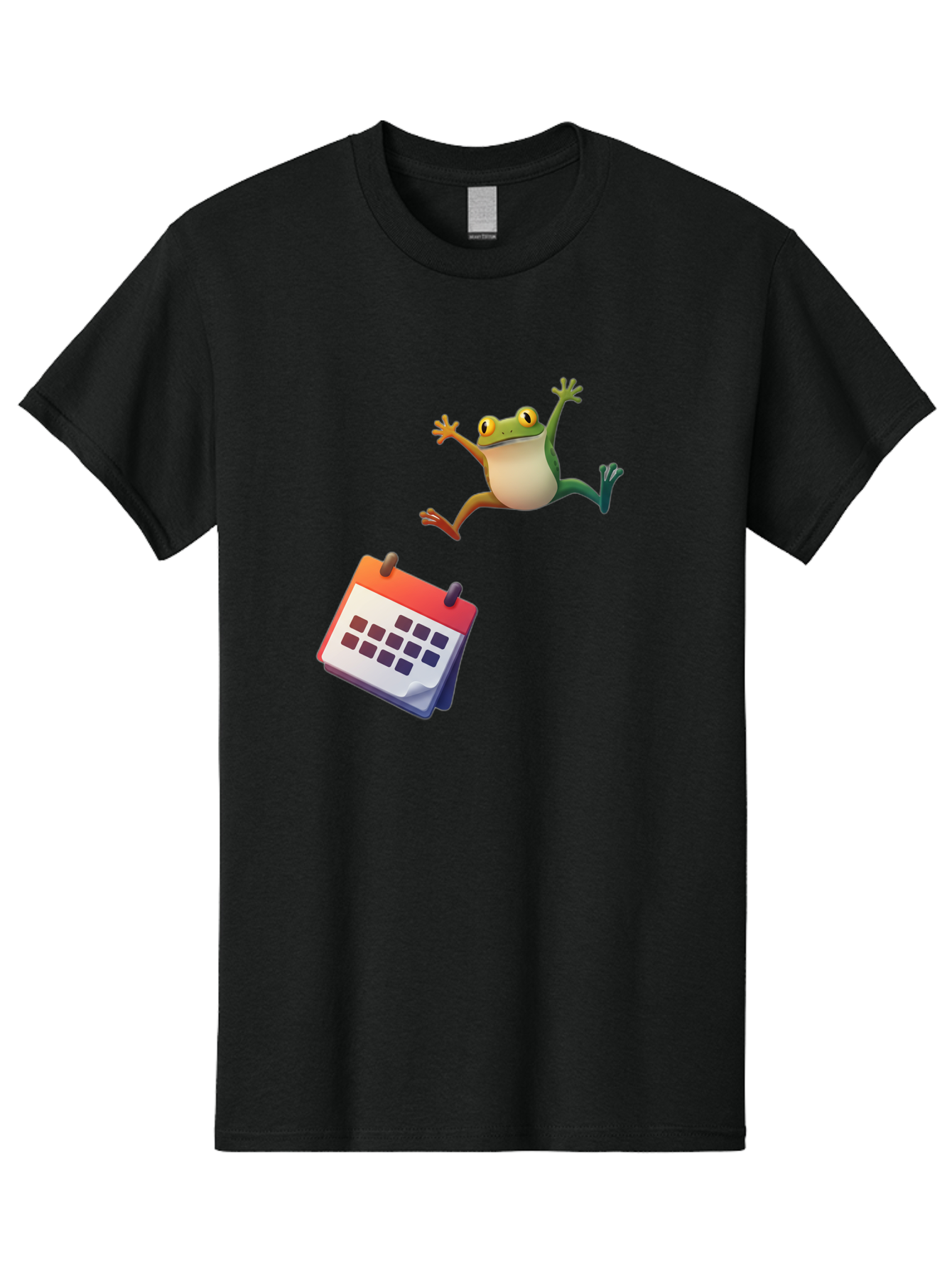 Frog-And-Calendar Men'S Graphic Tee, 100% Cotton, Comfortable Casual Summer Wear, Machine Washable, Cartoon Frog Jumping, Calendar With Blank Dates, Green Frog Character, Funny Amphibian, Calendar Design, Cartoon Style, Digital Illustration, Bab917