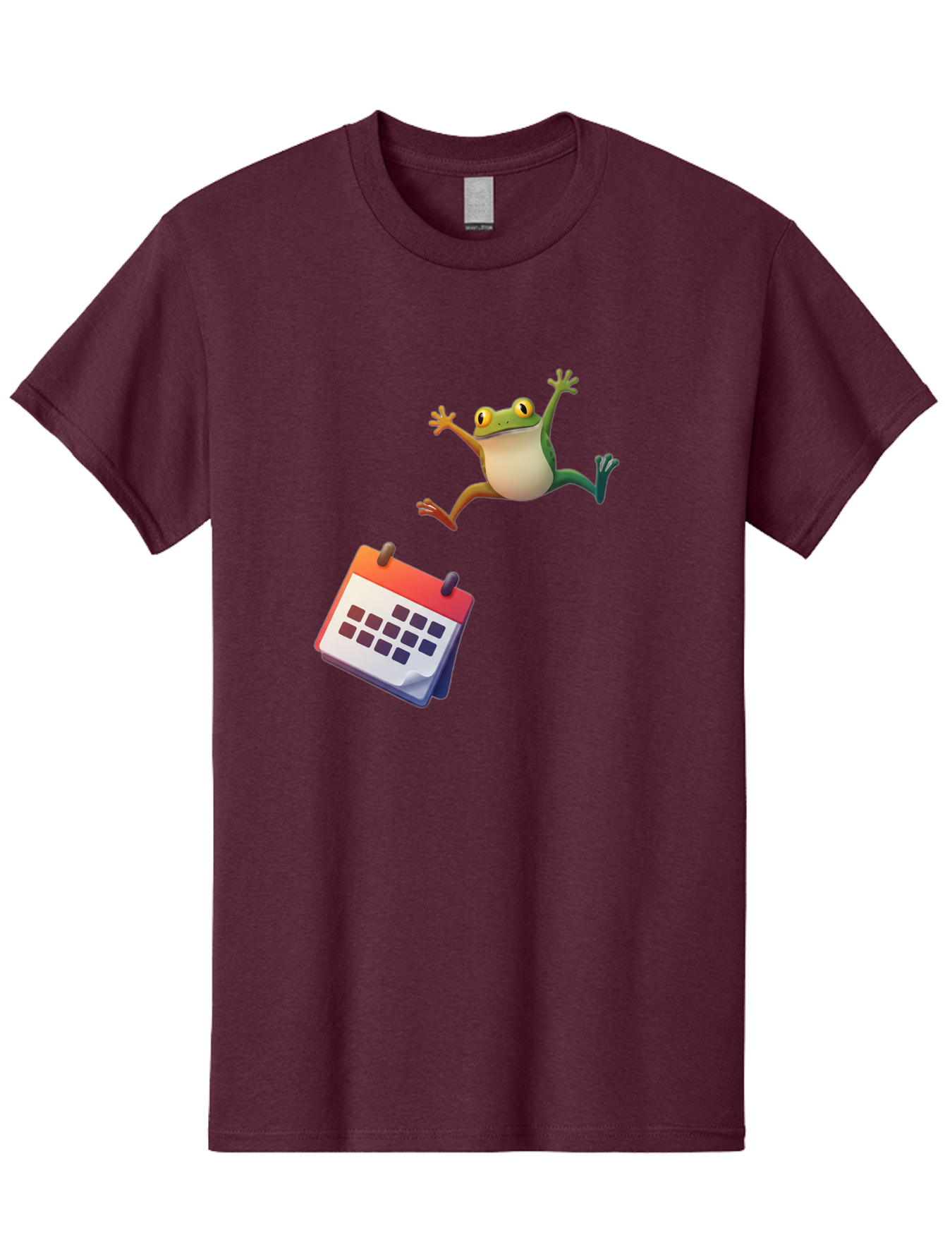 Frog-And-Calendar Men'S Graphic Tee, 100% Cotton, Comfortable Casual Summer Wear, Machine Washable, Cartoon Frog Jumping, Calendar With Blank Dates, Green Frog Character, Funny Amphibian, Calendar Design, Cartoon Style, Digital Illustration, Bab917