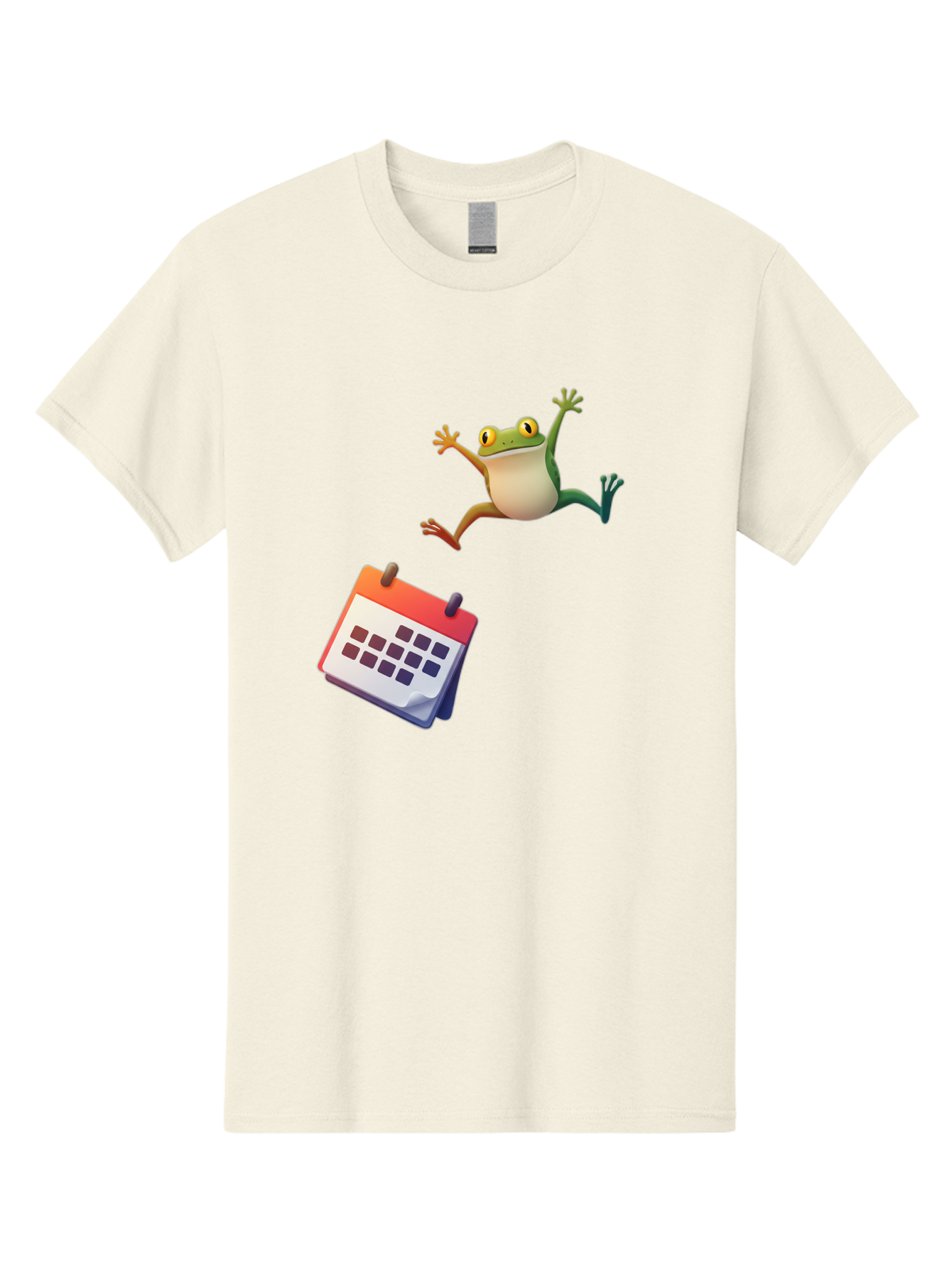 Frog-And-Calendar Men'S Graphic Tee, 100% Cotton, Comfortable Casual Summer Wear, Machine Washable, Cartoon Frog Jumping, Calendar With Blank Dates, Green Frog Character, Funny Amphibian, Calendar Design, Cartoon Style, Digital Illustration, Bab917