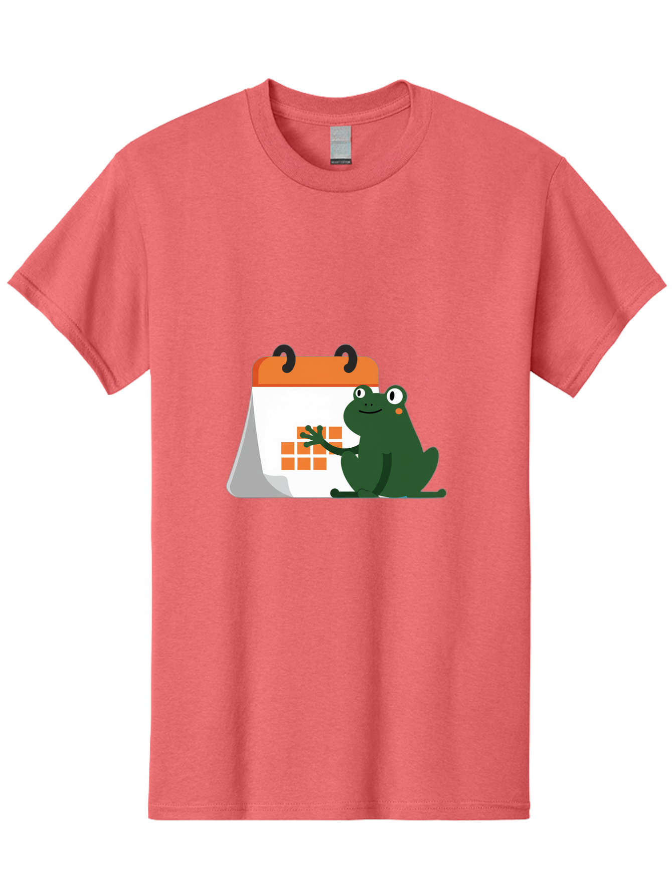 Frog-Calendar Men'S Graphic Tee, 100% Cotton, Comfortable Casual Summer Wear, Machine Washable, Green Cartoon Frog, Calendar Icon, Orange Grid, Scheduling, Planning, Organization, Task Management, Digital Calendar, To-Do List, Bab919
