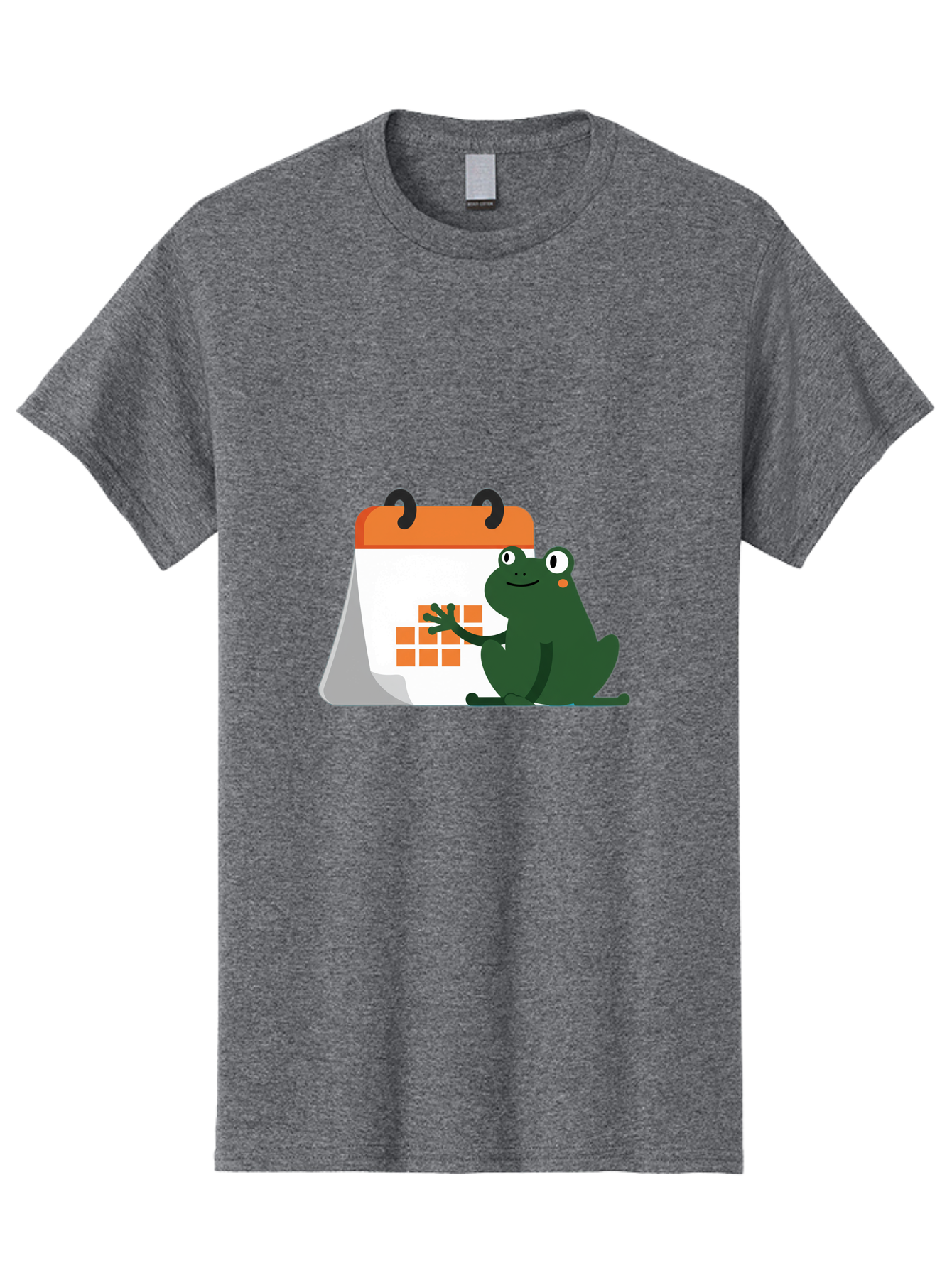 Frog-Calendar Men'S Graphic Tee, 100% Cotton, Comfortable Casual Summer Wear, Machine Washable, Green Cartoon Frog, Calendar Icon, Orange Grid, Scheduling, Planning, Organization, Task Management, Digital Calendar, To-Do List, Bab919
