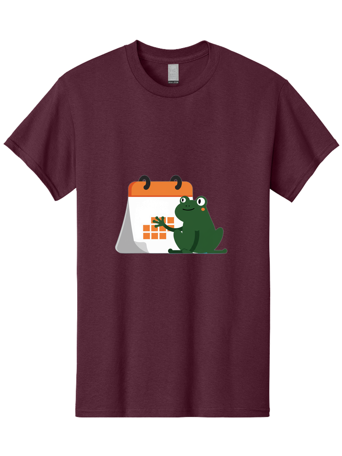 Frog-Calendar Men'S Graphic Tee, 100% Cotton, Comfortable Casual Summer Wear, Machine Washable, Green Cartoon Frog, Calendar Icon, Orange Grid, Scheduling, Planning, Organization, Task Management, Digital Calendar, To-Do List, Bab919