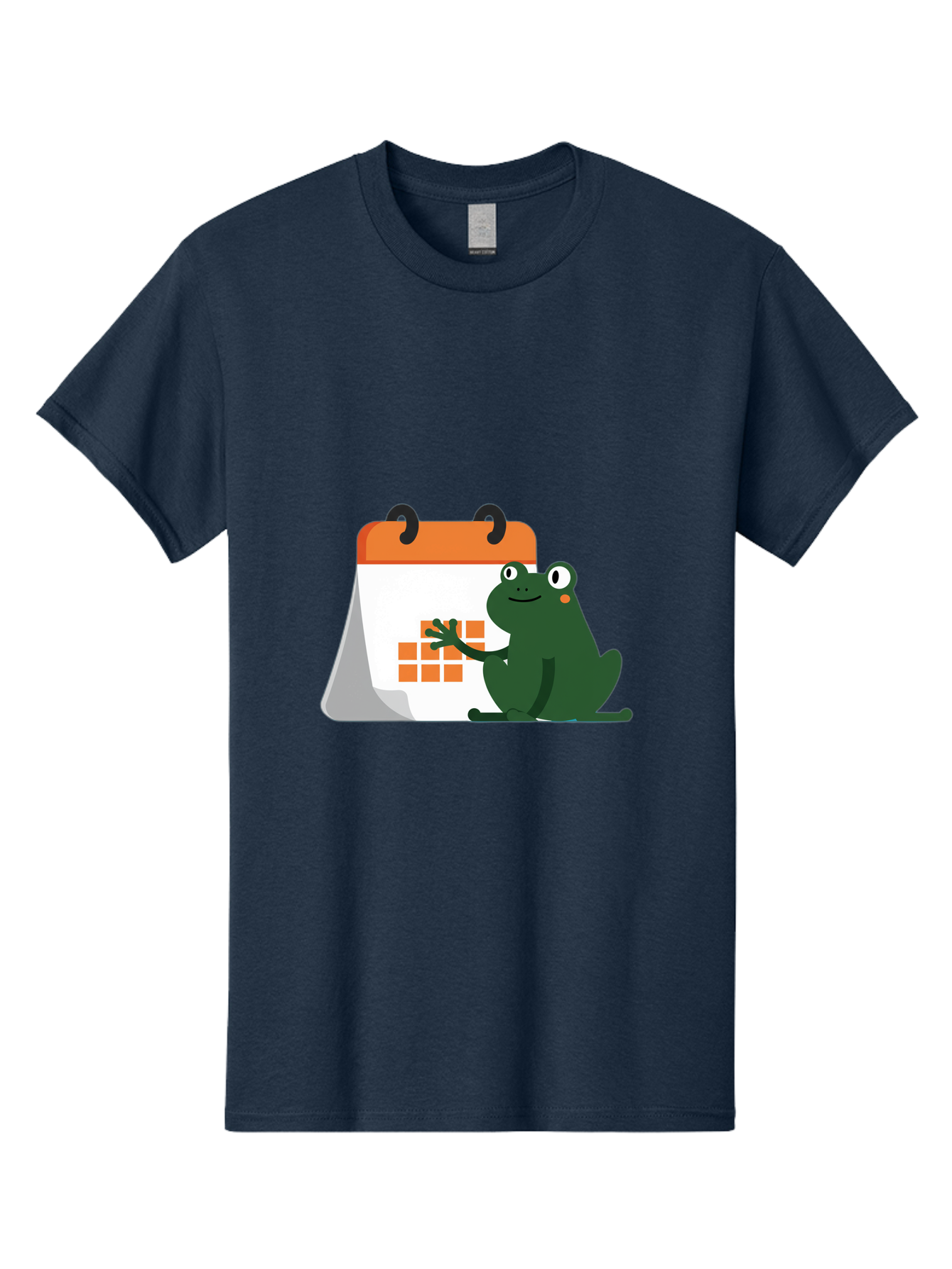 Frog-Calendar Men'S Graphic Tee, 100% Cotton, Comfortable Casual Summer Wear, Machine Washable, Green Cartoon Frog, Calendar Icon, Orange Grid, Scheduling, Planning, Organization, Task Management, Digital Calendar, To-Do List, Bab919