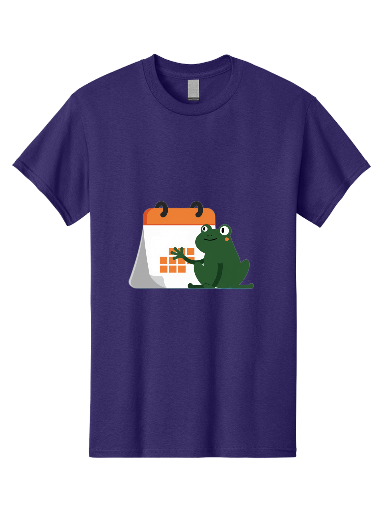 Frog-Calendar Men'S Graphic Tee, 100% Cotton, Comfortable Casual Summer Wear, Machine Washable, Green Cartoon Frog, Calendar Icon, Orange Grid, Scheduling, Planning, Organization, Task Management, Digital Calendar, To-Do List, Bab919