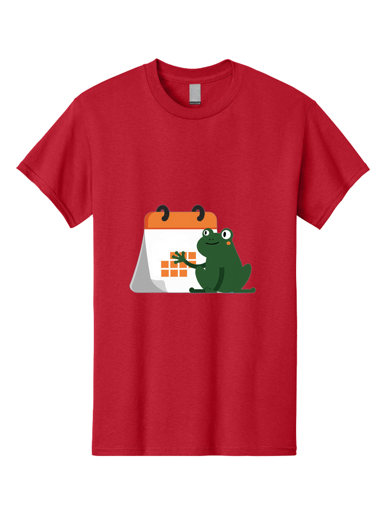 Frog-Calendar Men'S Graphic Tee, 100% Cotton, Comfortable Casual Summer Wear, Machine Washable, Green Cartoon Frog, Calendar Icon, Orange Grid, Scheduling, Planning, Organization, Task Management, Digital Calendar, To-Do List, Bab919