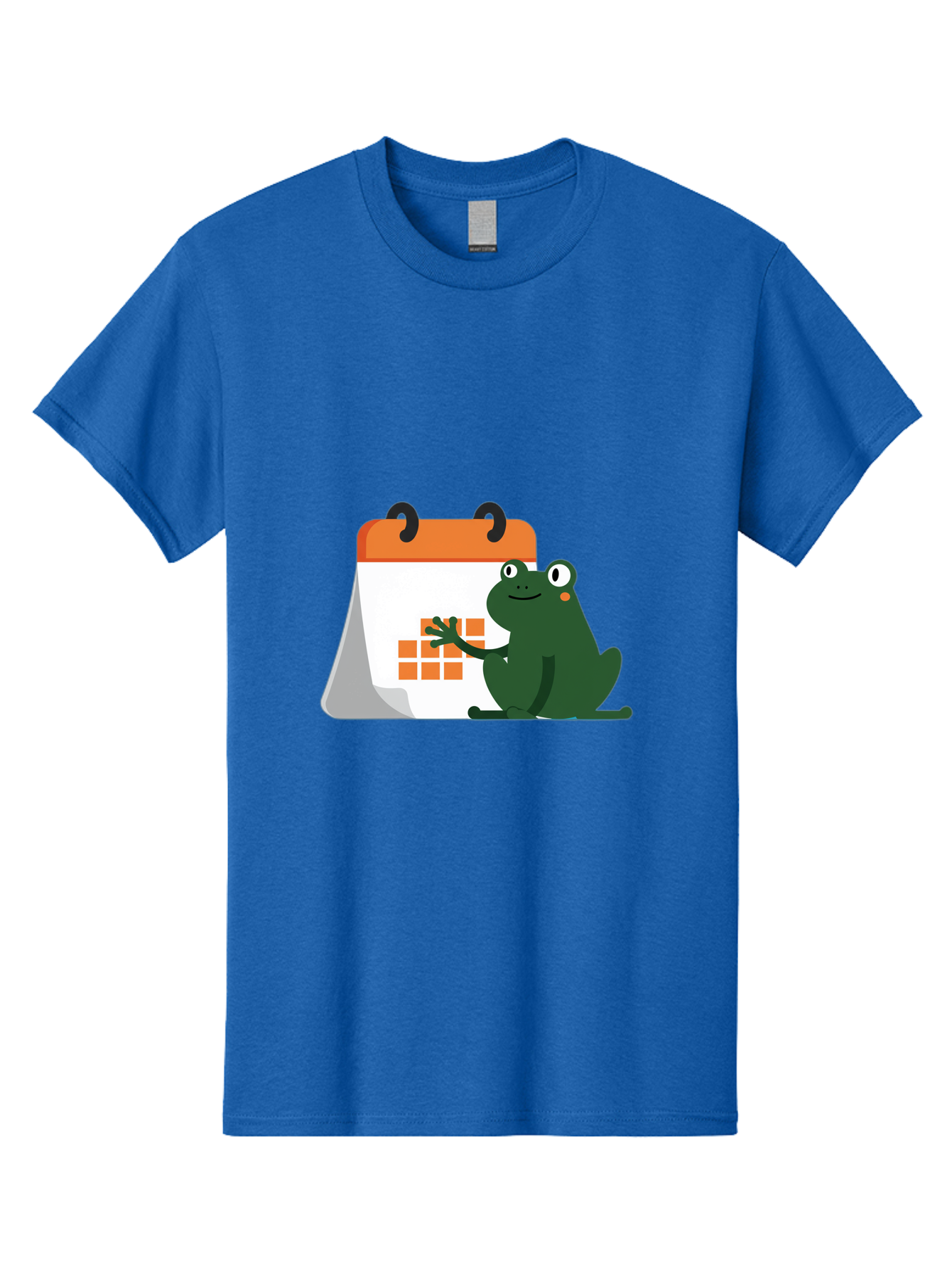 Frog-Calendar Men'S Graphic Tee, 100% Cotton, Comfortable Casual Summer Wear, Machine Washable, Green Cartoon Frog, Calendar Icon, Orange Grid, Scheduling, Planning, Organization, Task Management, Digital Calendar, To-Do List, Bab919