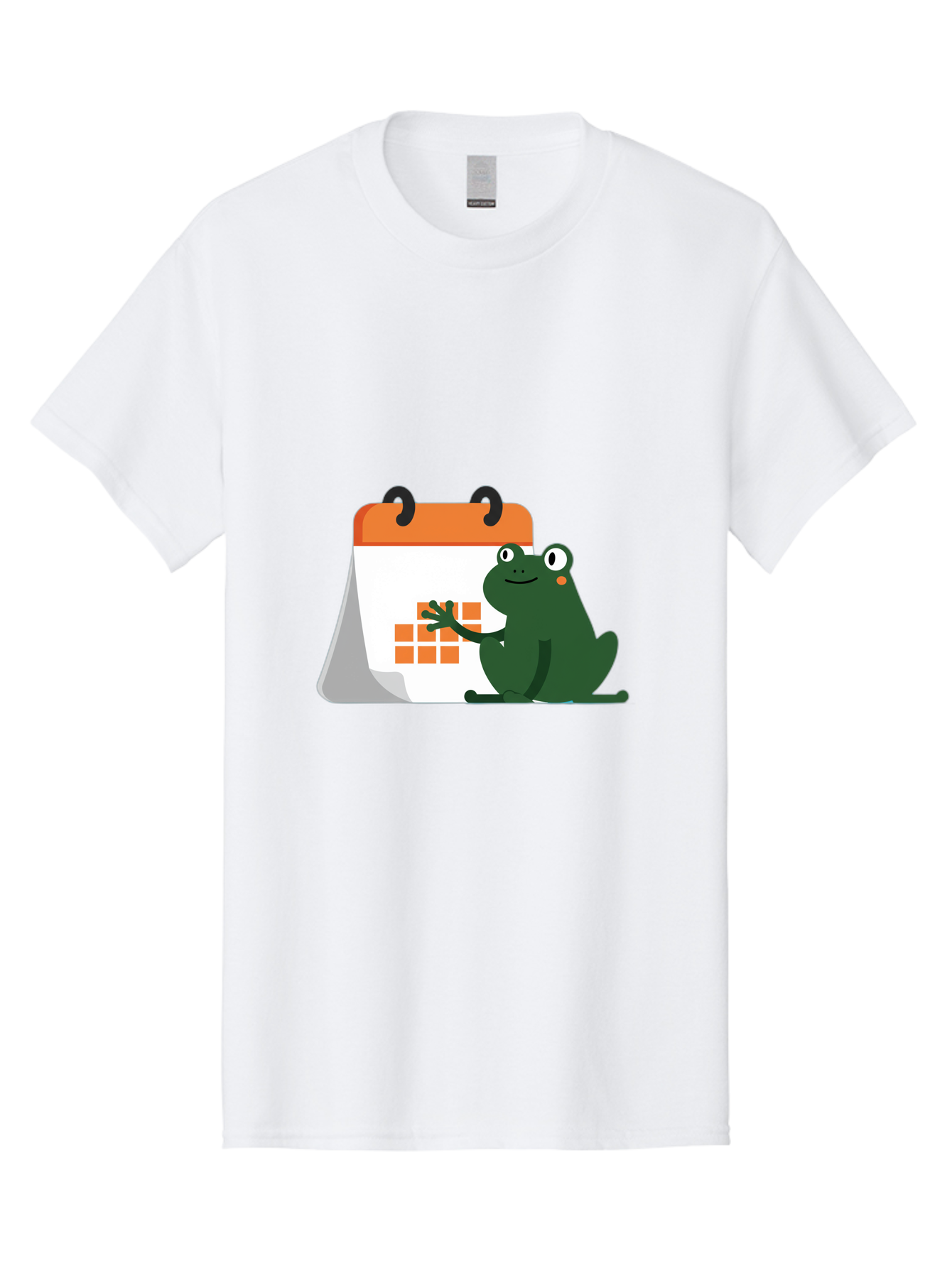 Frog-Calendar Men'S Graphic Tee, 100% Cotton, Comfortable Casual Summer Wear, Machine Washable, Green Cartoon Frog, Calendar Icon, Orange Grid, Scheduling, Planning, Organization, Task Management, Digital Calendar, To-Do List, Bab919