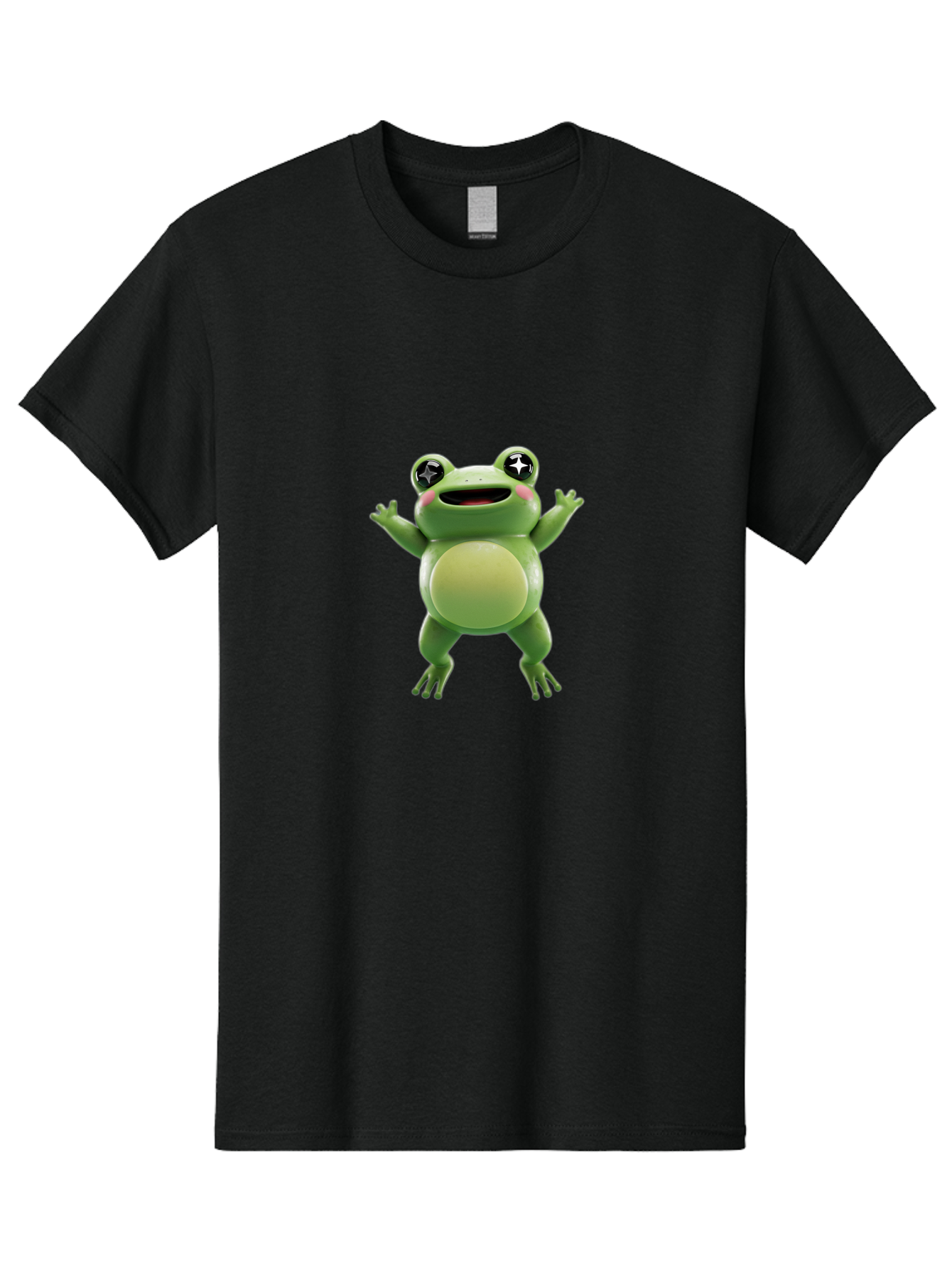 Frog-Character Men'S Graphic Tee, 100% Cotton, Comfortable Casual Summer Wear, Machine Washable, Cartoon Frog, Green Frog, Happy Expression, Shiny Eyes, Raised Hands, Playful Gesture, Animated Character, Fun Design, Cute Illustration, Bab920