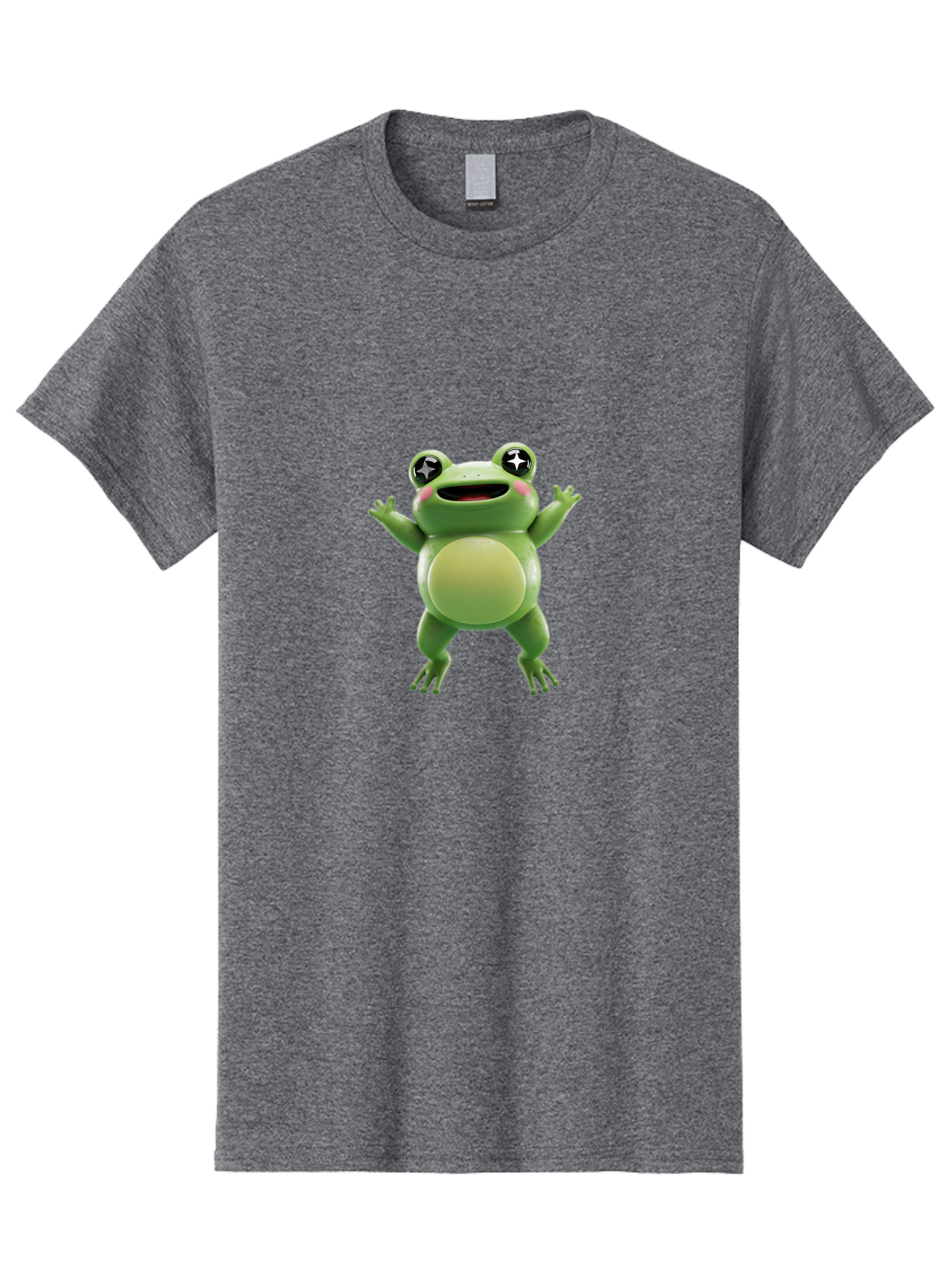Frog-Character Men'S Graphic Tee, 100% Cotton, Comfortable Casual Summer Wear, Machine Washable, Cartoon Frog, Green Frog, Happy Expression, Shiny Eyes, Raised Hands, Playful Gesture, Animated Character, Fun Design, Cute Illustration, Bab920
