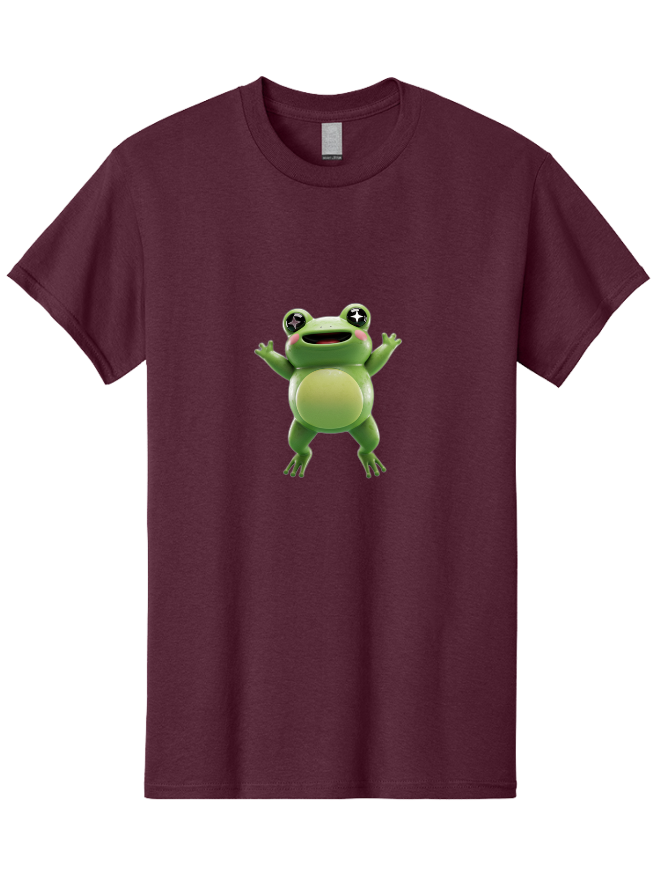 Frog-Character Men'S Graphic Tee, 100% Cotton, Comfortable Casual Summer Wear, Machine Washable, Cartoon Frog, Green Frog, Happy Expression, Shiny Eyes, Raised Hands, Playful Gesture, Animated Character, Fun Design, Cute Illustration, Bab920