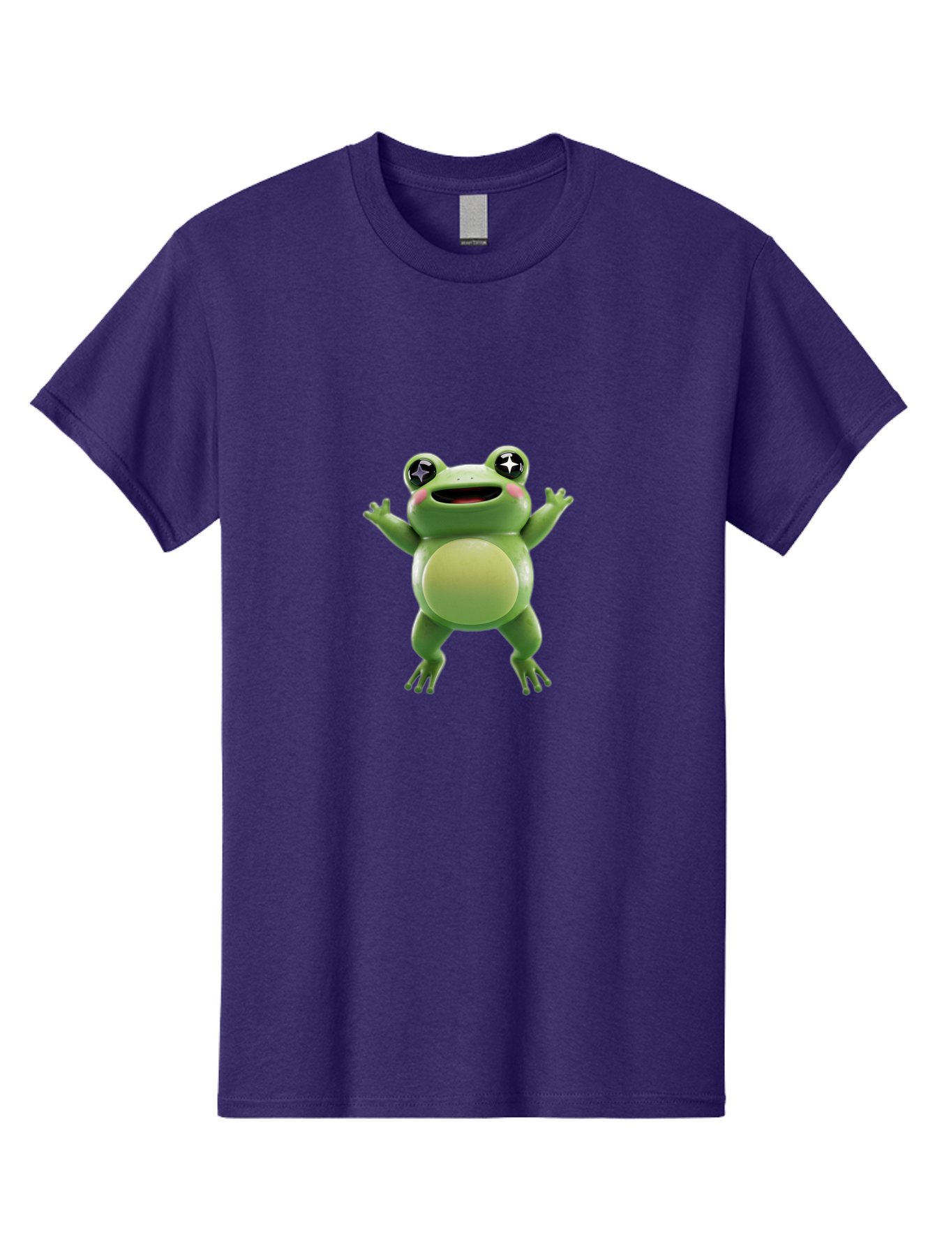 Frog-Character Men'S Graphic Tee, 100% Cotton, Comfortable Casual Summer Wear, Machine Washable, Cartoon Frog, Green Frog, Happy Expression, Shiny Eyes, Raised Hands, Playful Gesture, Animated Character, Fun Design, Cute Illustration, Bab920