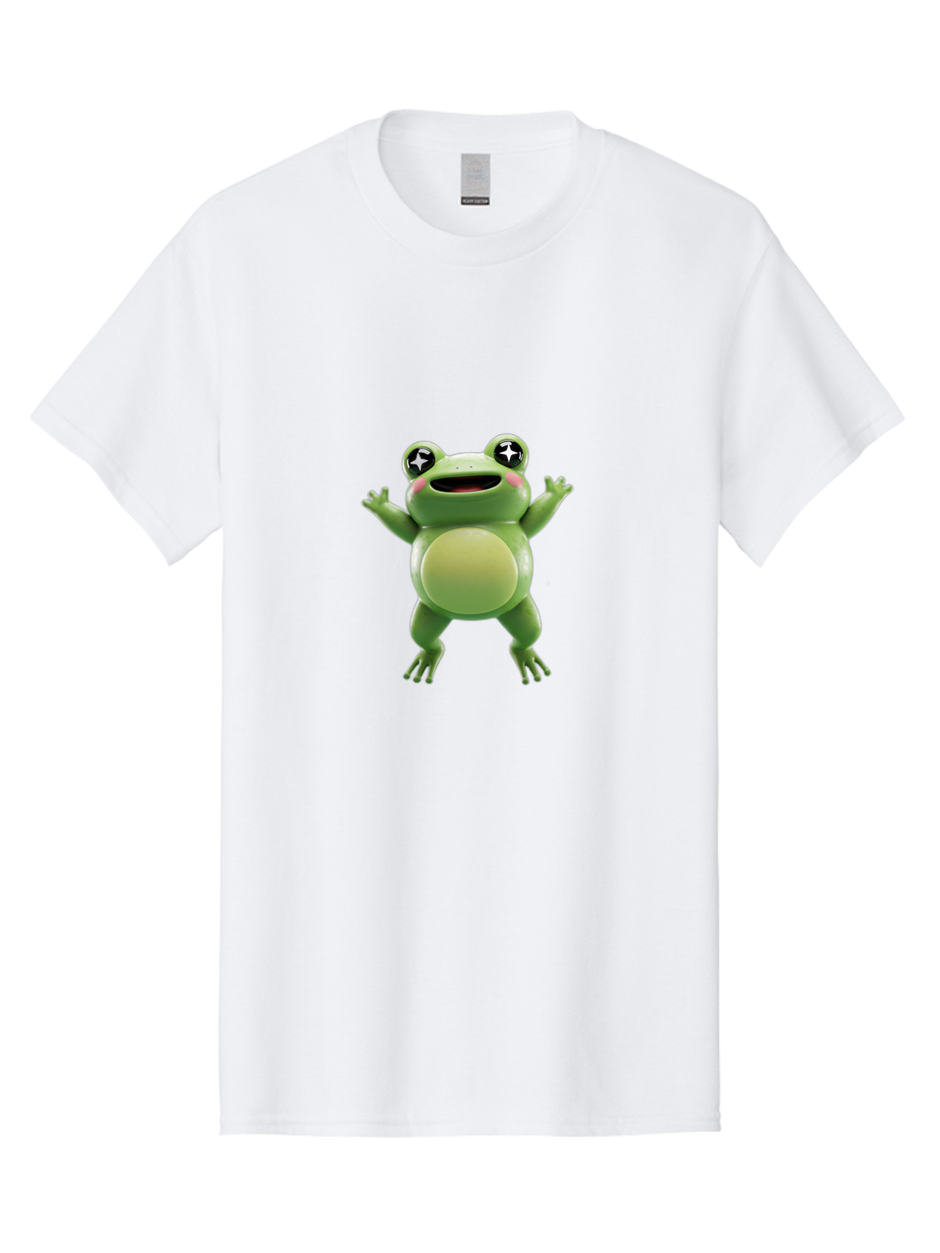 Frog-Character Men'S Graphic Tee, 100% Cotton, Comfortable Casual Summer Wear, Machine Washable, Cartoon Frog, Green Frog, Happy Expression, Shiny Eyes, Raised Hands, Playful Gesture, Animated Character, Fun Design, Cute Illustration, Bab920
