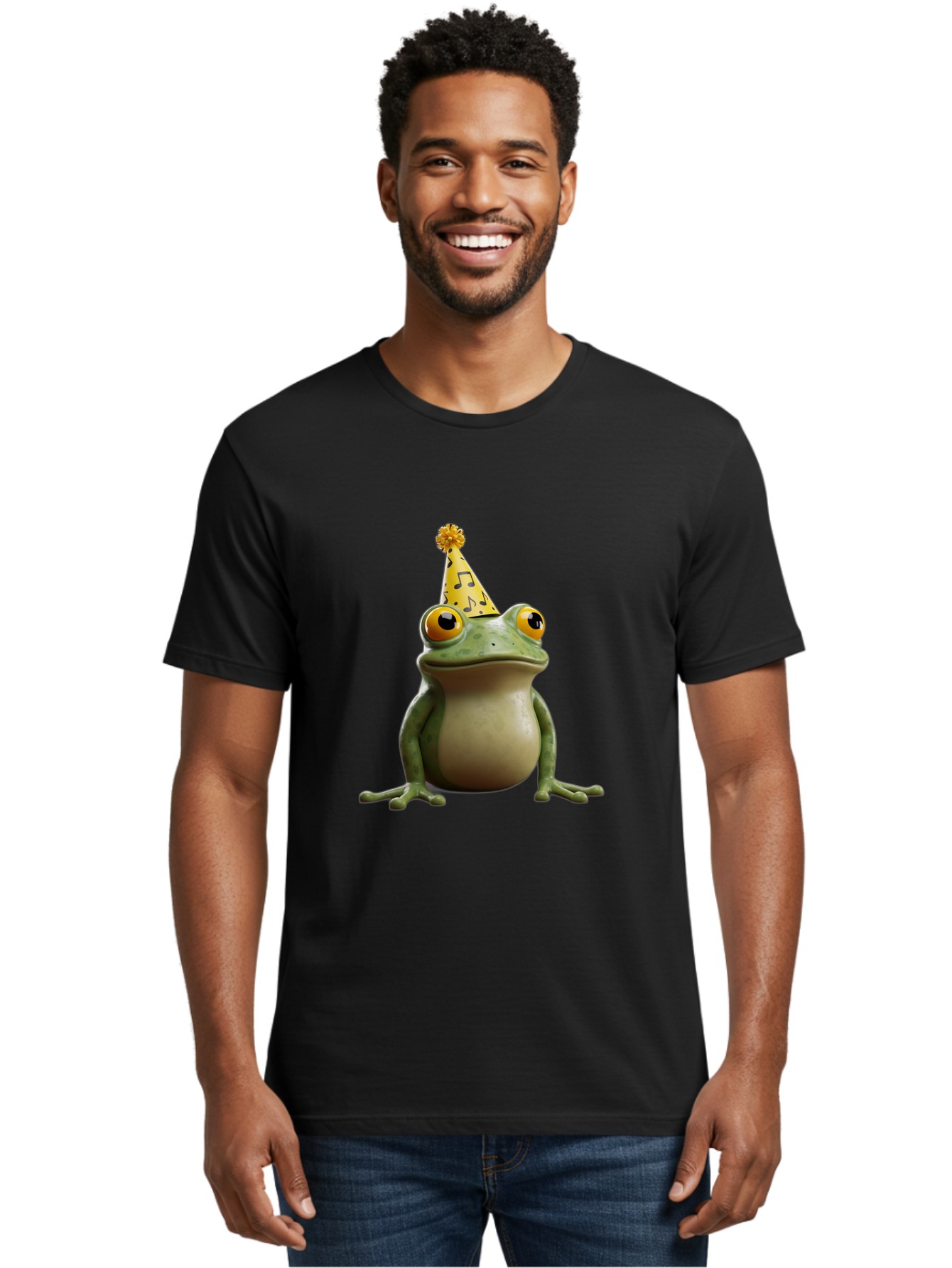 Frog-In-Party-Hat-3 Men'S Graphic Tee, 100% Cotton, Comfortable Casual Summer Wear, Machine Washable, Cartoon Frog, Party Hat, Celebration, Funny Animal, Comical Expression, Quirky Character, Playful Vibe, Silly Graphics Bab923