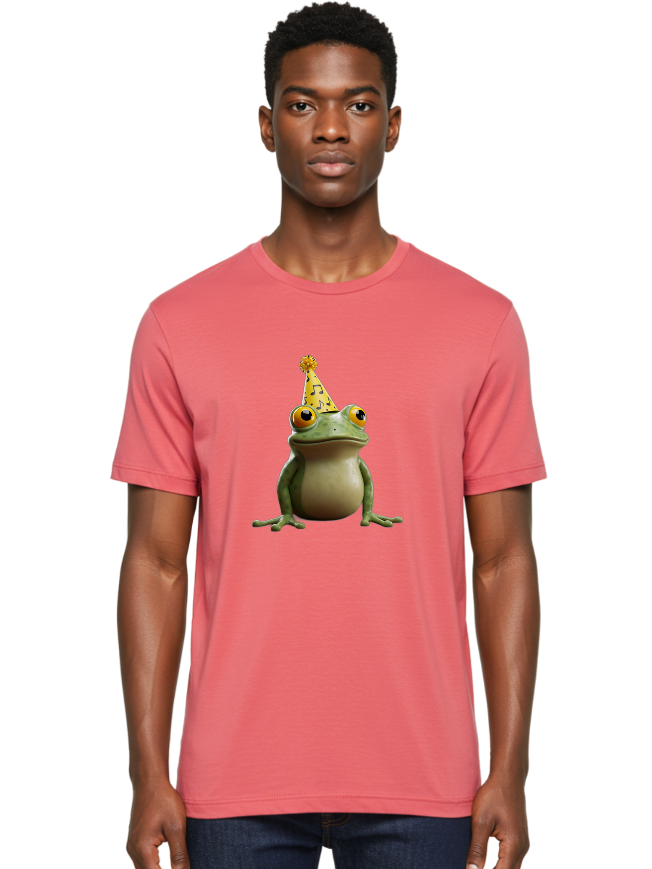 Frog-In-Party-Hat-3 Men'S Graphic Tee, 100% Cotton, Comfortable Casual Summer Wear, Machine Washable, Cartoon Frog, Party Hat, Celebration, Funny Animal, Comical Expression, Quirky Character, Playful Vibe, Silly Graphics Bab923