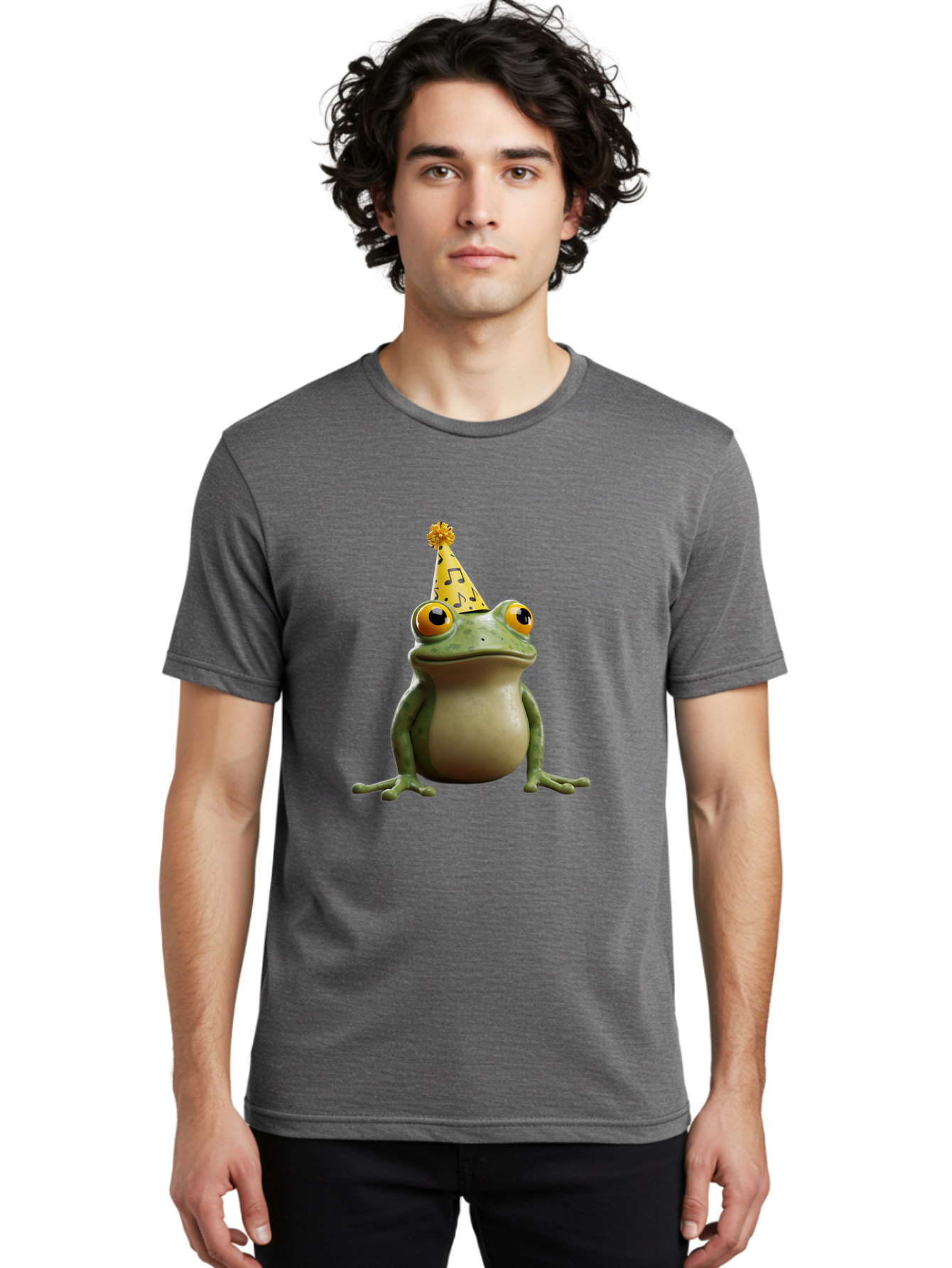 Frog-In-Party-Hat-3 Men'S Graphic Tee, 100% Cotton, Comfortable Casual Summer Wear, Machine Washable, Cartoon Frog, Party Hat, Celebration, Funny Animal, Comical Expression, Quirky Character, Playful Vibe, Silly Graphics Bab923