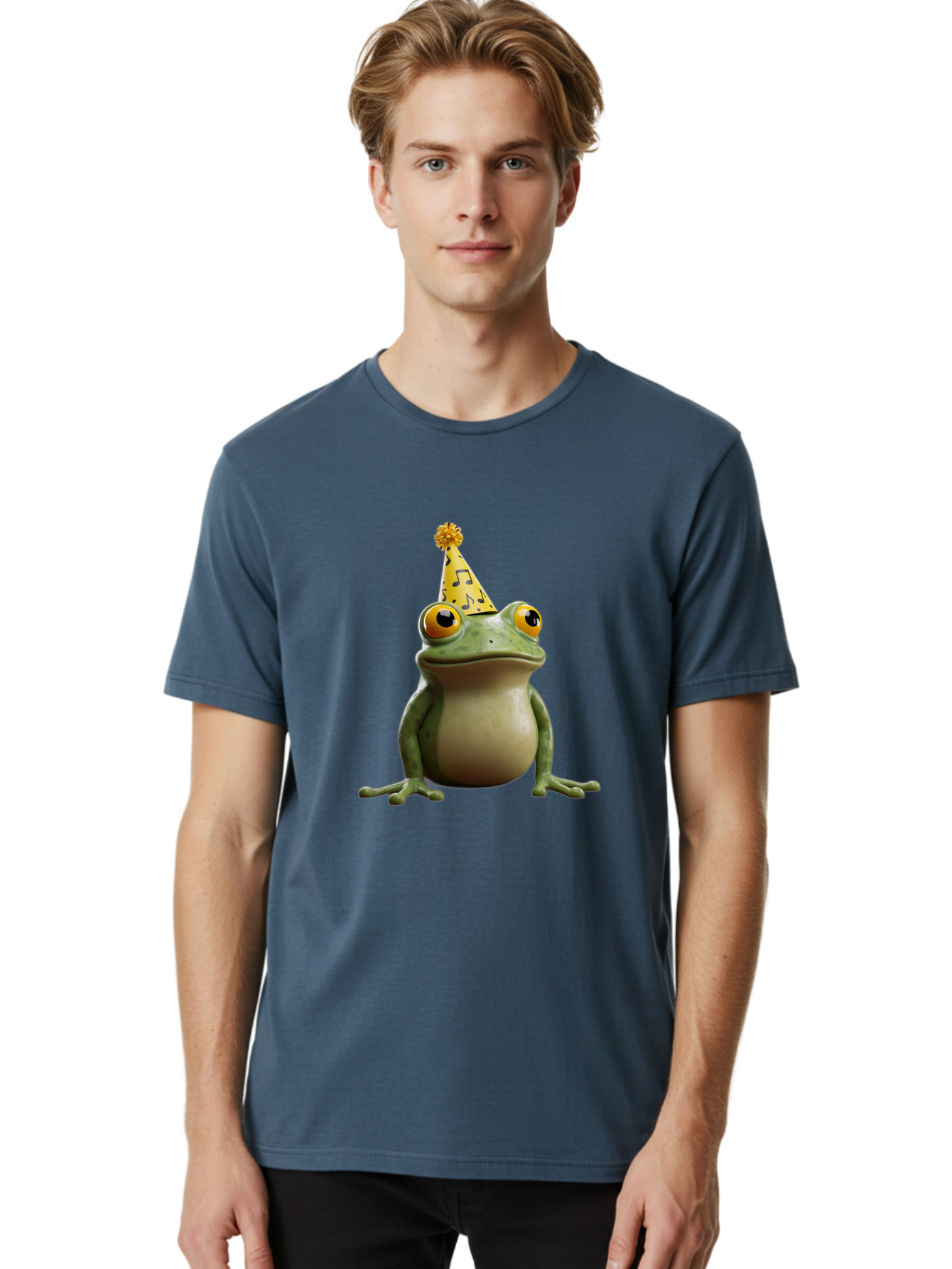 Frog-In-Party-Hat-3 Men'S Graphic Tee, 100% Cotton, Comfortable Casual Summer Wear, Machine Washable, Cartoon Frog, Party Hat, Celebration, Funny Animal, Comical Expression, Quirky Character, Playful Vibe, Silly Graphics Bab923