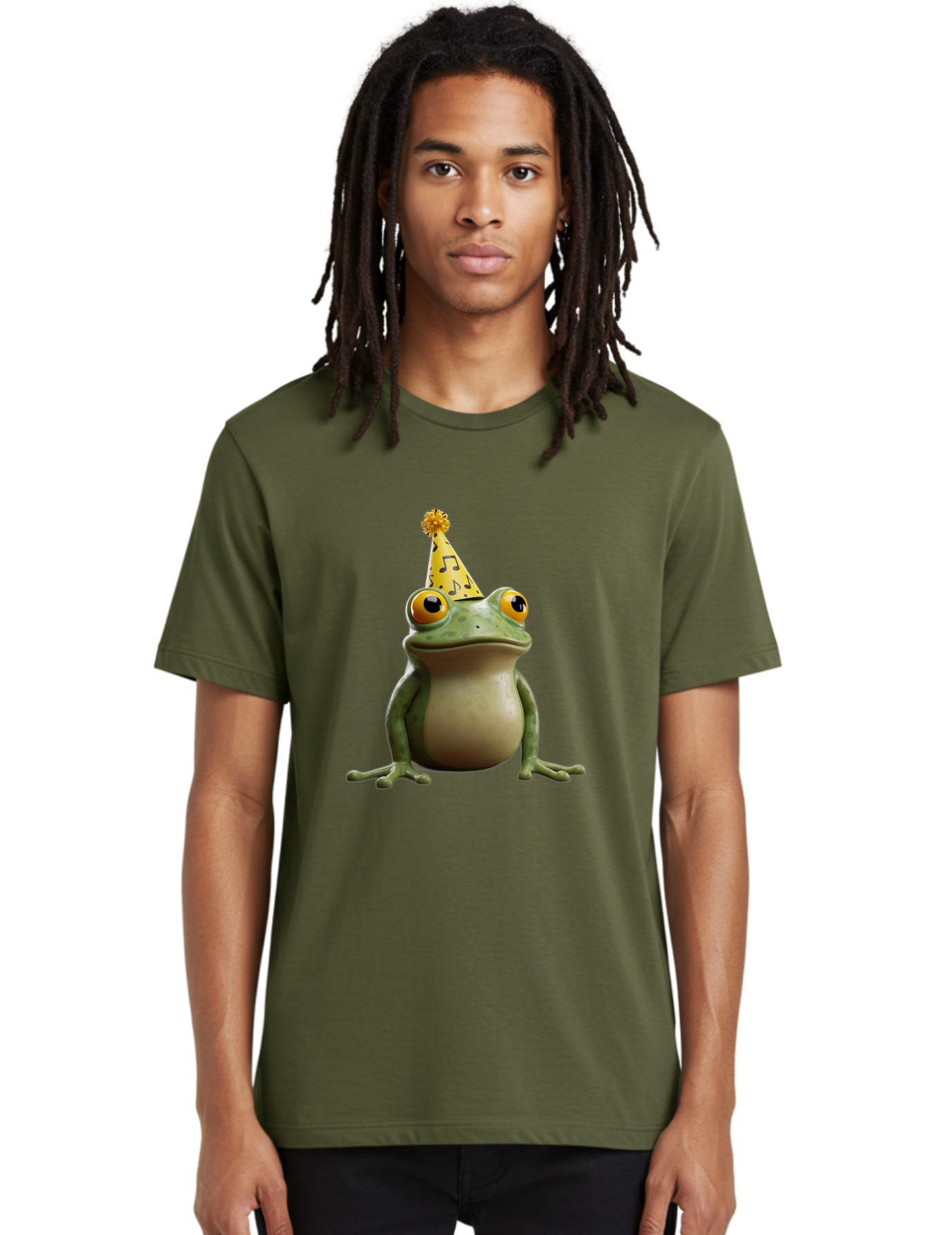 Frog-In-Party-Hat-3 Men'S Graphic Tee, 100% Cotton, Comfortable Casual Summer Wear, Machine Washable, Cartoon Frog, Party Hat, Celebration, Funny Animal, Comical Expression, Quirky Character, Playful Vibe, Silly Graphics Bab923