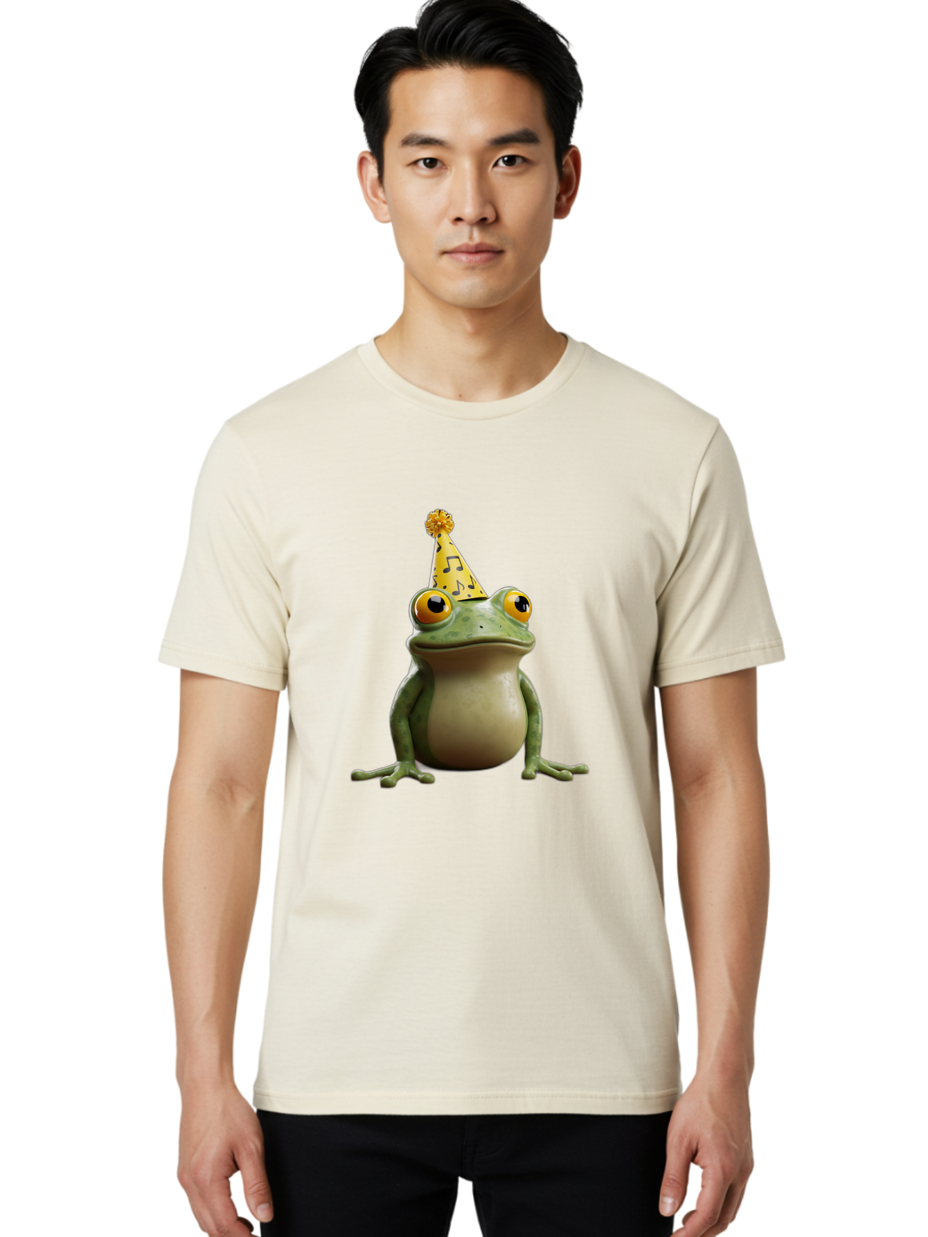 Frog-In-Party-Hat-3 Men'S Graphic Tee, 100% Cotton, Comfortable Casual Summer Wear, Machine Washable, Cartoon Frog, Party Hat, Celebration, Funny Animal, Comical Expression, Quirky Character, Playful Vibe, Silly Graphics Bab923