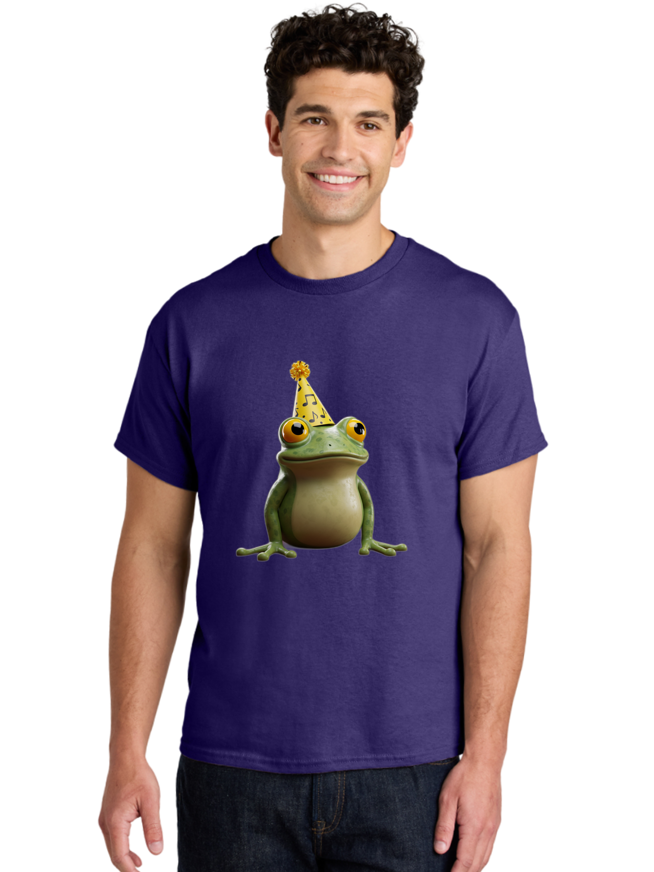 Frog-In-Party-Hat-3 Men'S Graphic Tee, 100% Cotton, Comfortable Casual Summer Wear, Machine Washable, Cartoon Frog, Party Hat, Celebration, Funny Animal, Comical Expression, Quirky Character, Playful Vibe, Silly Graphics Bab923