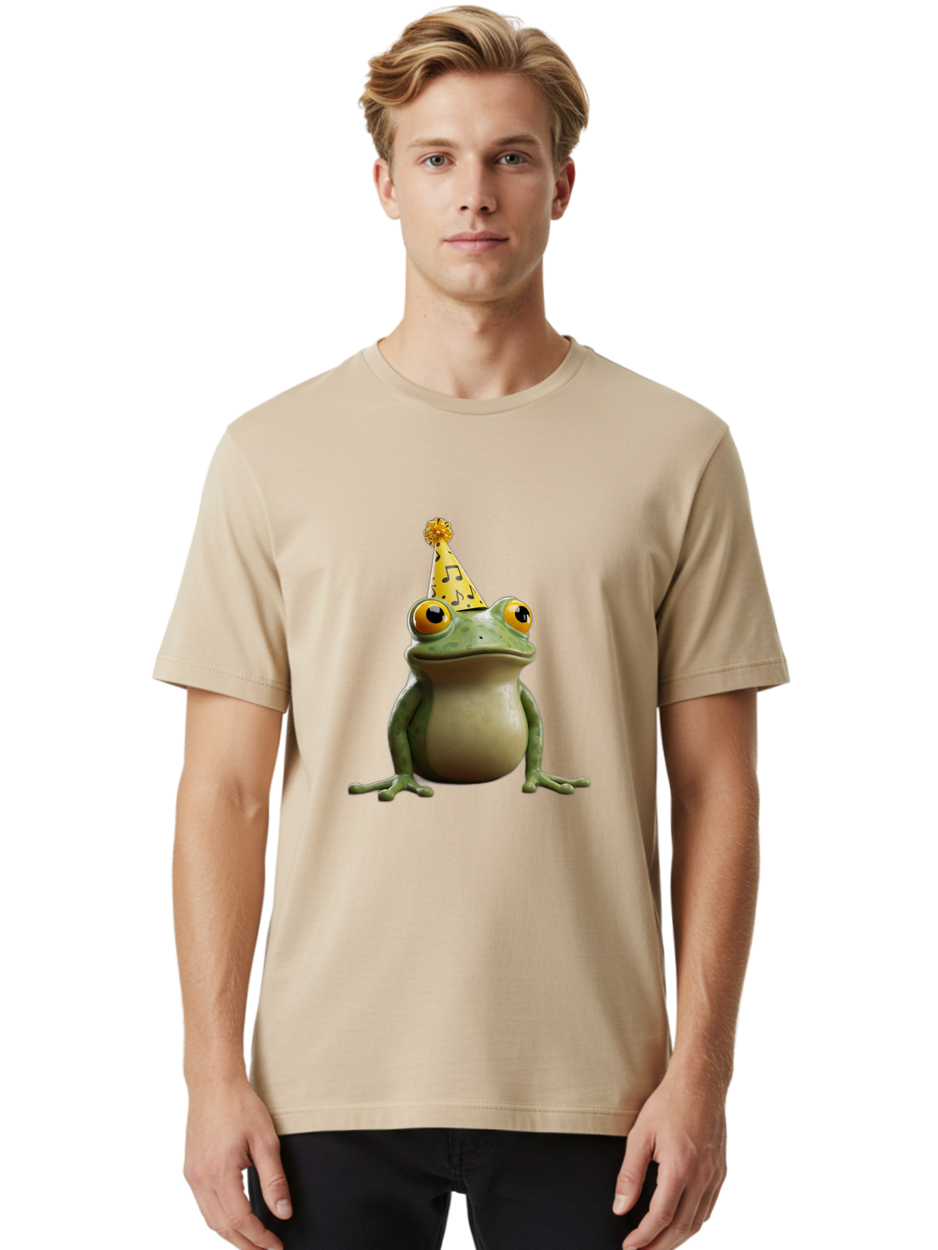 Frog-In-Party-Hat-3 Men'S Graphic Tee, 100% Cotton, Comfortable Casual Summer Wear, Machine Washable, Cartoon Frog, Party Hat, Celebration, Funny Animal, Comical Expression, Quirky Character, Playful Vibe, Silly Graphics Bab923
