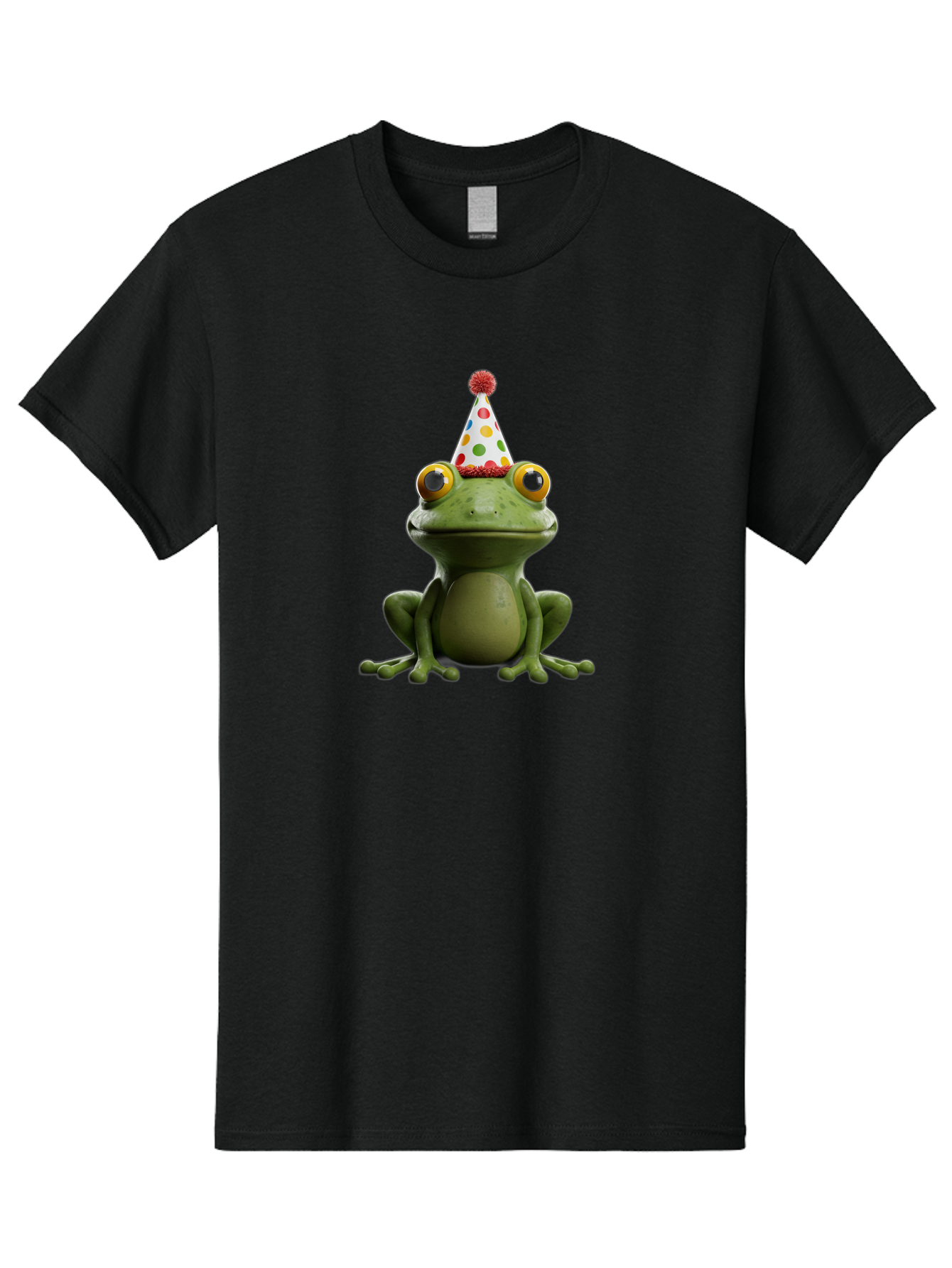 Frog-In-Party-Hat Men'S Graphic Tee, 100% Cotton, Comfortable Casual Summer Wear, Machine Washable, Funny Frog, Party Hat, Celebration, Colorful Eyes, Festive Atmosphere, Cute Amphibian, Playful Vibe, Joyful Moments, Cartoon Character, Bab924