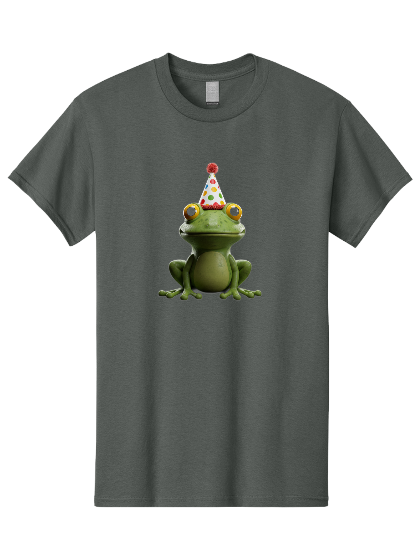 Frog-In-Party-Hat Men'S Graphic Tee, 100% Cotton, Comfortable Casual Summer Wear, Machine Washable, Funny Frog, Party Hat, Celebration, Colorful Eyes, Festive Atmosphere, Cute Amphibian, Playful Vibe, Joyful Moments, Cartoon Character, Bab924