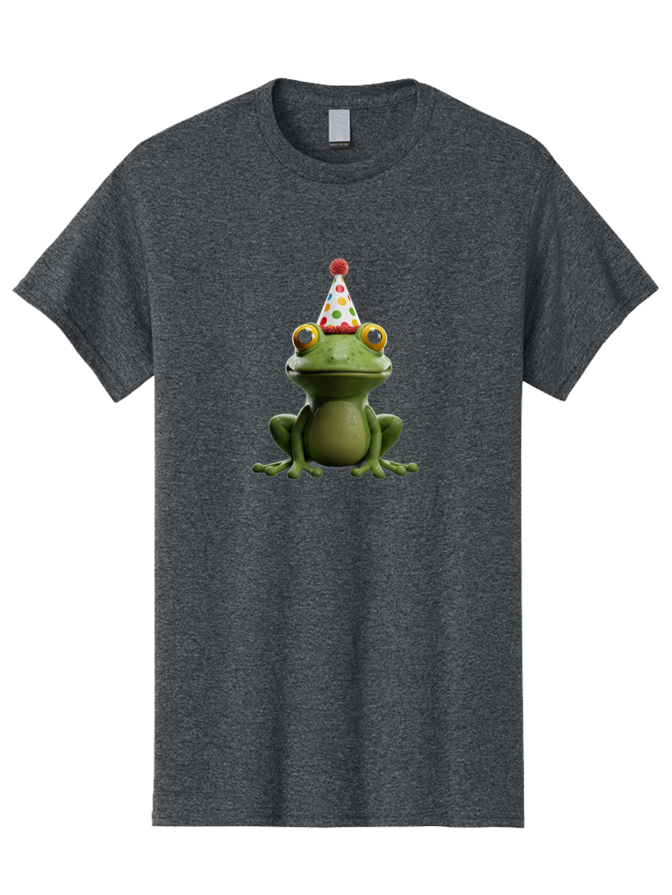 Frog-In-Party-Hat Men'S Graphic Tee, 100% Cotton, Comfortable Casual Summer Wear, Machine Washable, Funny Frog, Party Hat, Celebration, Colorful Eyes, Festive Atmosphere, Cute Amphibian, Playful Vibe, Joyful Moments, Cartoon Character, Bab924