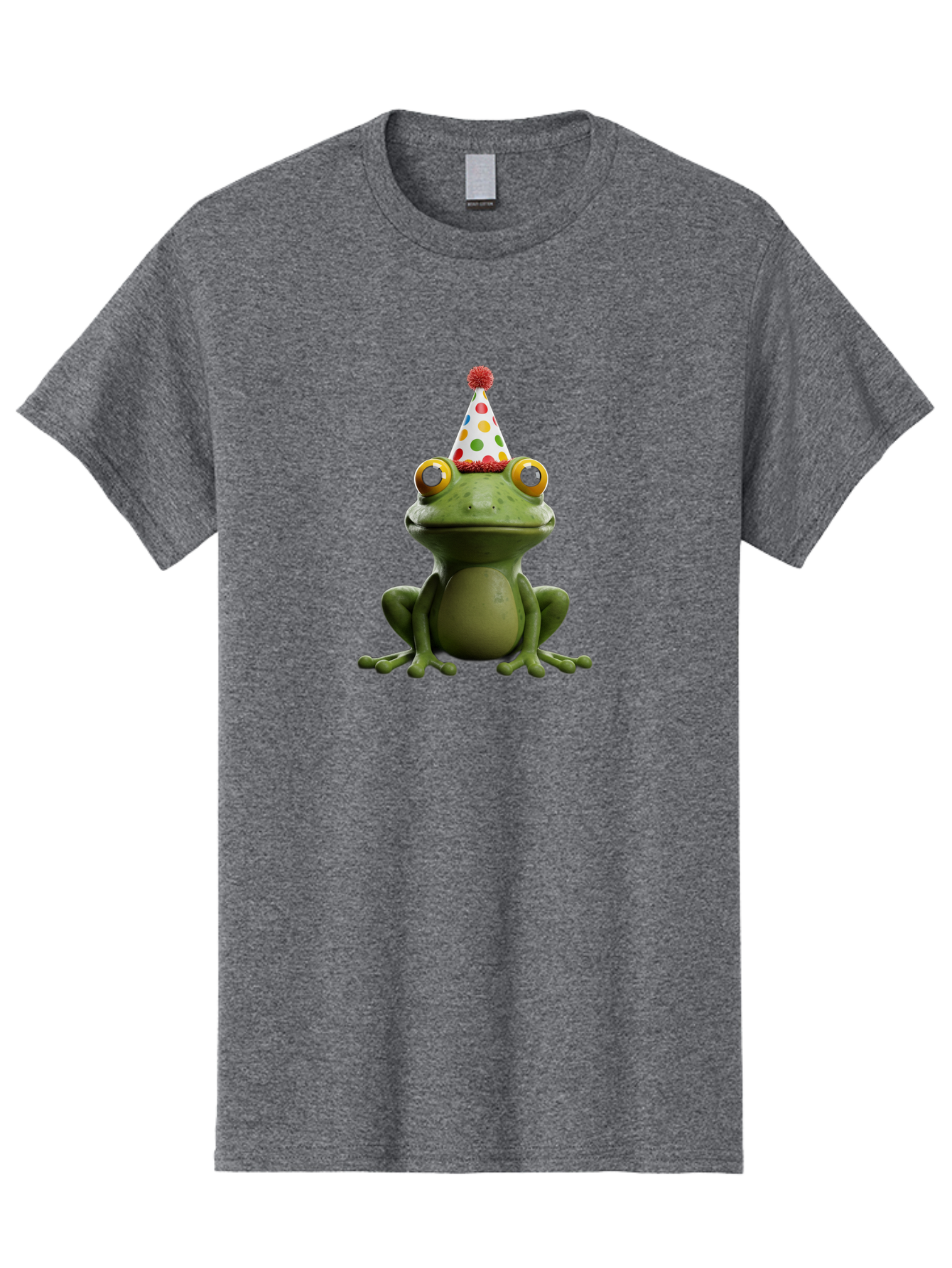 Frog-In-Party-Hat Men'S Graphic Tee, 100% Cotton, Comfortable Casual Summer Wear, Machine Washable, Funny Frog, Party Hat, Celebration, Colorful Eyes, Festive Atmosphere, Cute Amphibian, Playful Vibe, Joyful Moments, Cartoon Character, Bab924